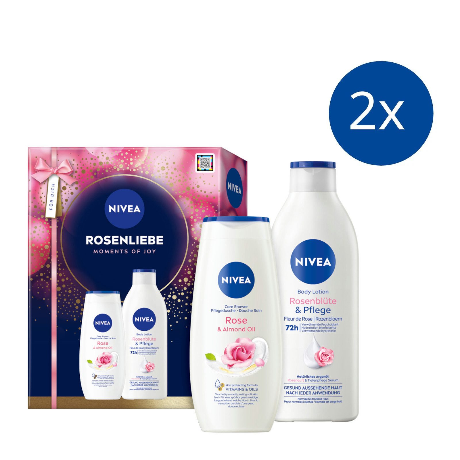 Nivea Pflege-Geschenkset NIVEA Rosenliebe 2 x Geschenkset Duschgel 250 ml und Bodylotion 400ml Set, 4-tlg.