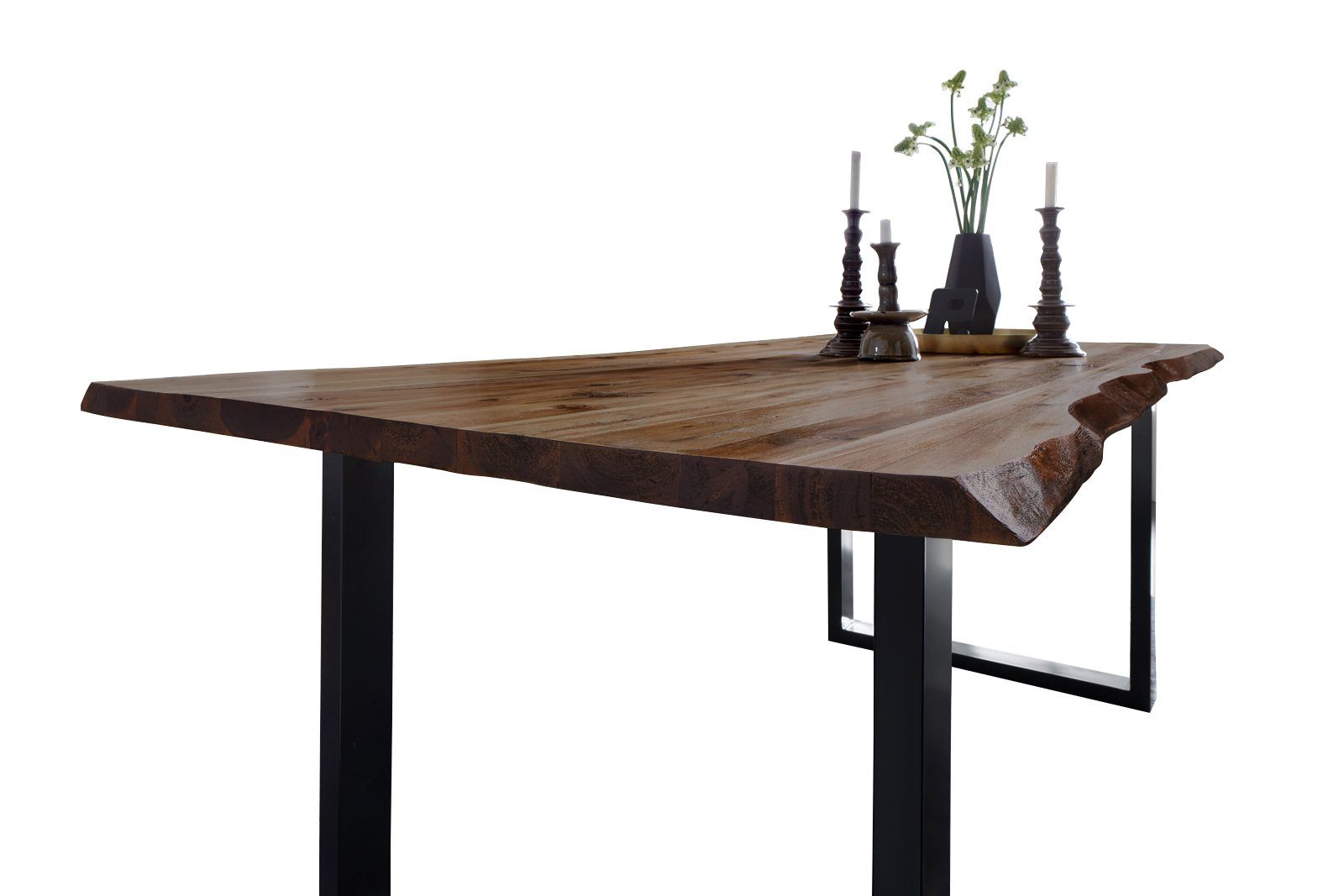 SAM® Baumkantentisch Neapel (1 Tischplatte und 1 Gestell), Akazie mit Baumkante, U-Gestell in schwarz oder silberfarben