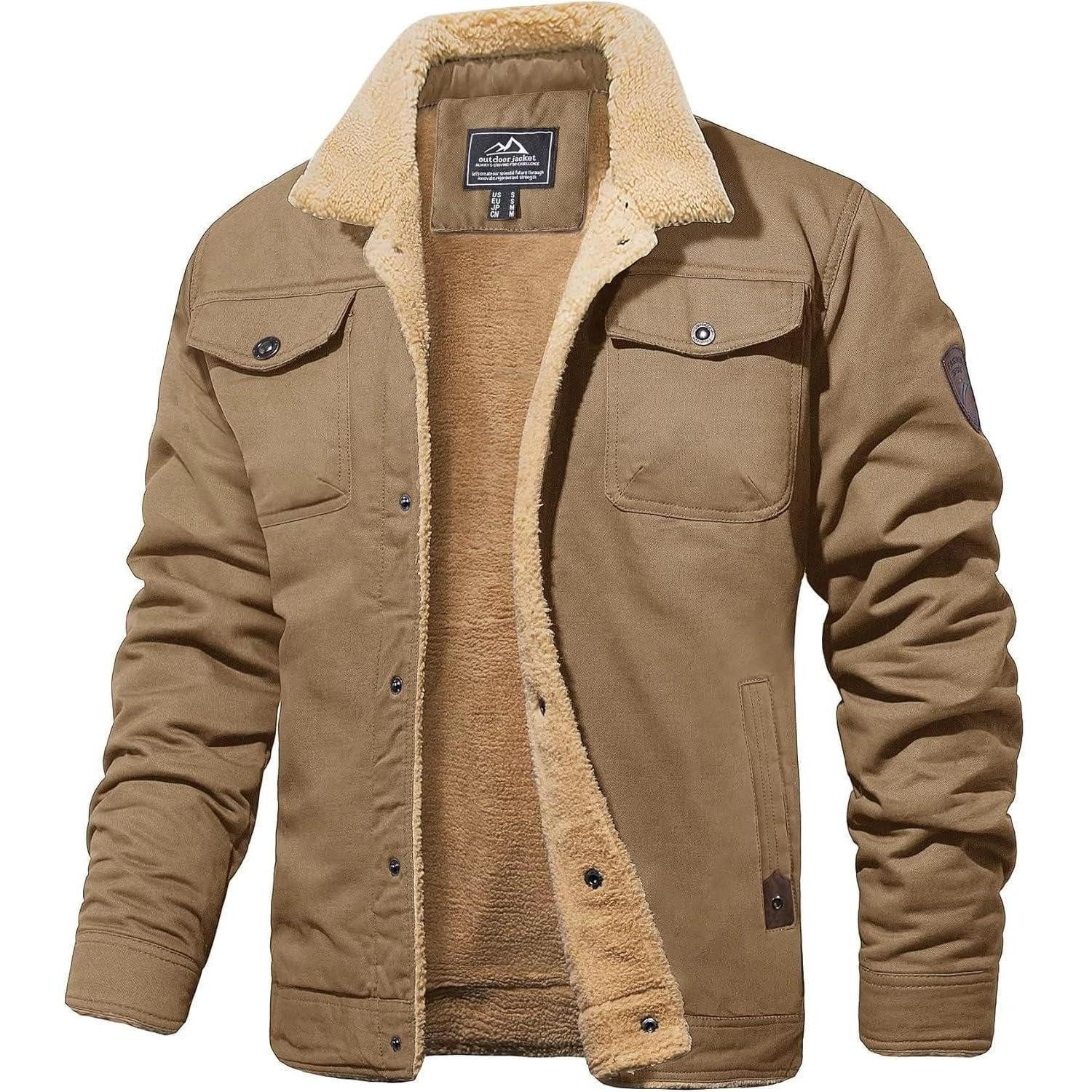 LuxusKollektion Winterjacke Winterjacke Herren Fleece Gefütterte Winddichte Stehkragen L Khaki