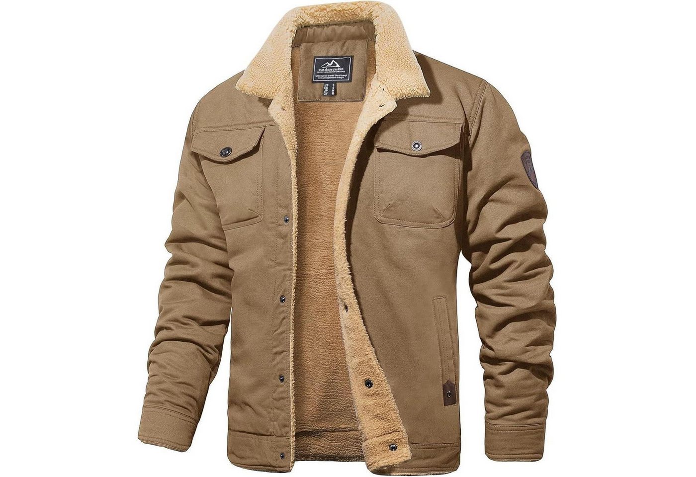 LuxusKollektion Winterjacke Winterjacke Herren Fleece Cargo Militär Stehkragen Taschen M Khaki
