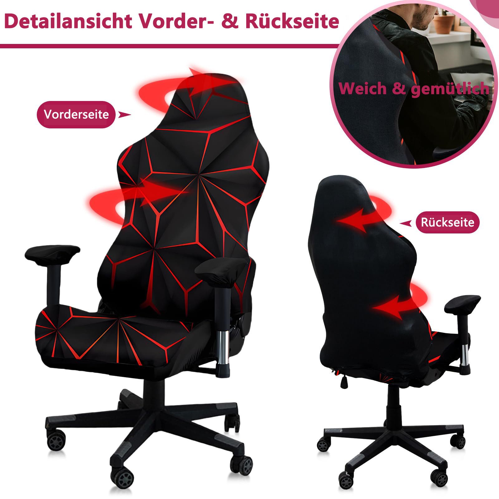 Agger Stuhlhusse Gaming Stuhlbezug Stretch – Universeller Gamingstuhl Bezug, Elastischer Bürostuhlbezug, Waschbar & Rutschfest