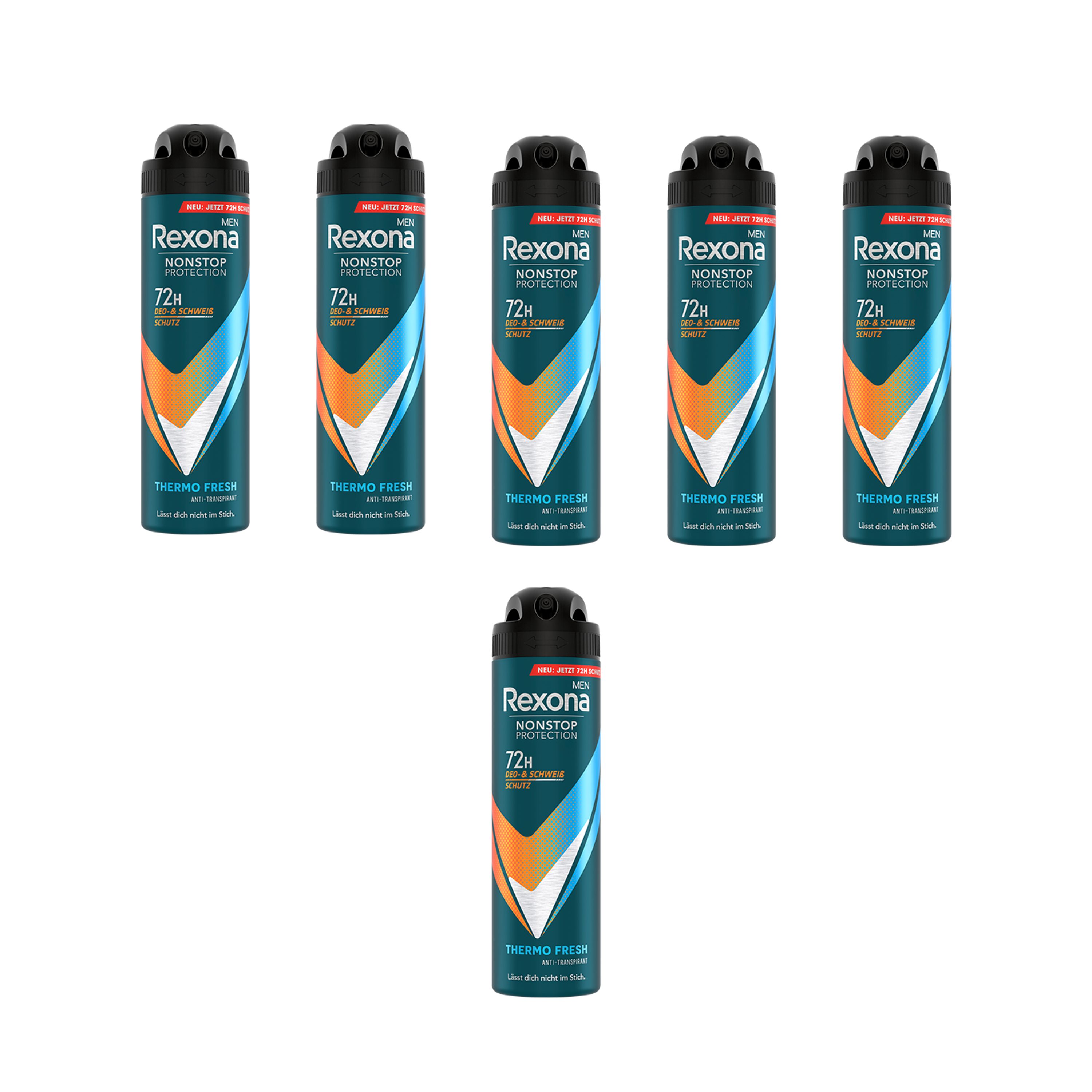 Rexona Deo-Set 6x 150ml Deospray Men Nonstop Protection Thermo Fresh, 72 Stunden Schutz vor Schweiß und Körpergeruch