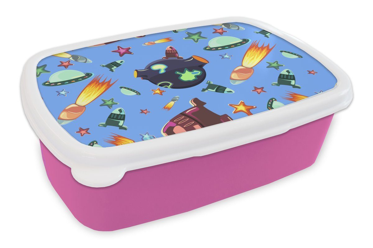 MuchoWow Weltraum Kinder, Kunststoff Ufo - Rakete Mädchen, Lunchbox Erwachsene, Brotbox für Design, Snackbox, - Brotdose (2-tlg), - - Regenbogen rosa Kunststoff,