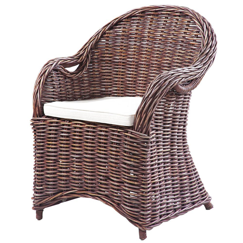 Lomadox Gartenstuhl GAZA-120, Garten Sessel aus Naturrattan in braun-antik, B/H/T: ca. 56/88/64 cm