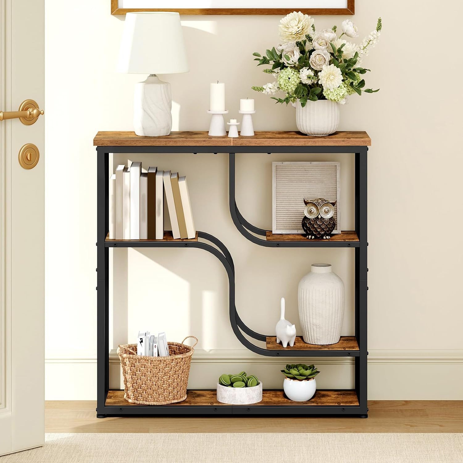 Hoobro Konsolentisch Schmaler Konsolentisch mit 5 Ebenen, Flurtisch, Sofatisch Metallrahmen (1-teilig), Schmale Bauweise, 5 gestaffelte Ebenen, platzsparendes D – Bild 5 von 5