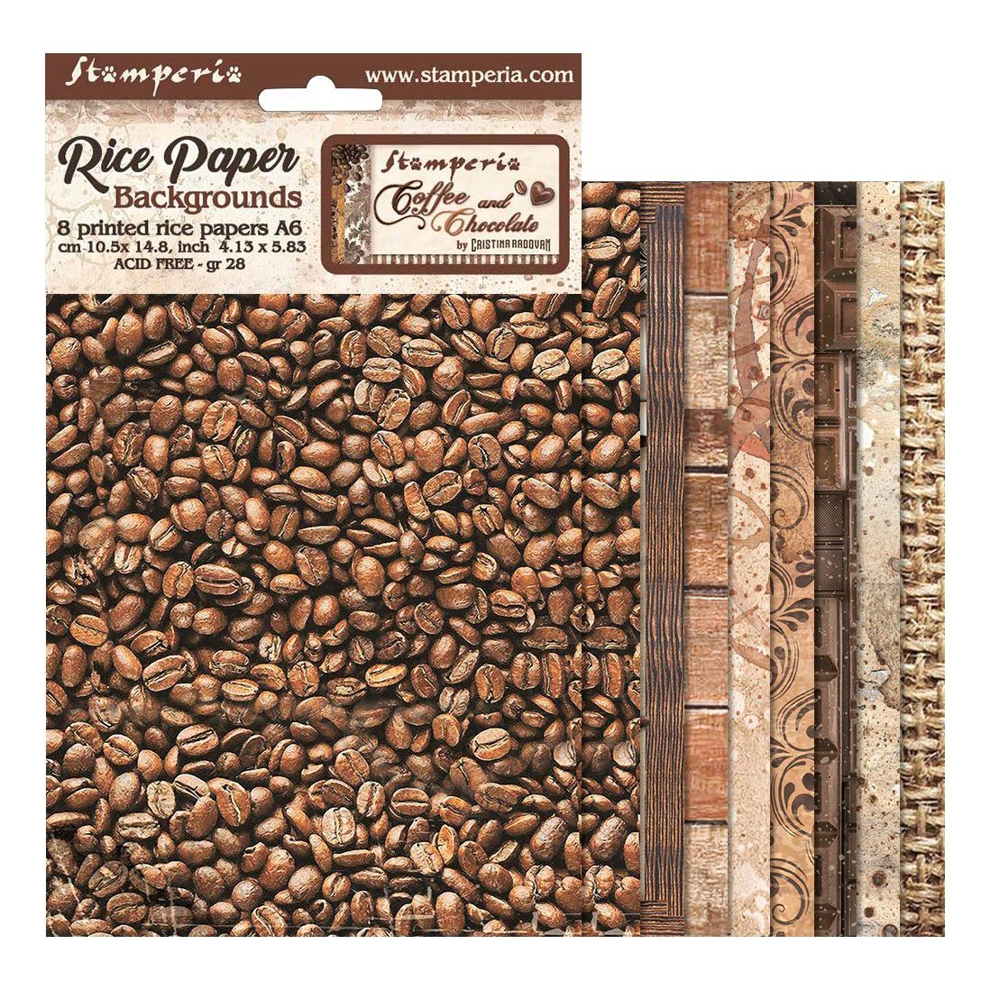 Stamperia Seidenpapier Motiv-Strohseide Backgrounds Coffee and Chocolate, 8 Motive