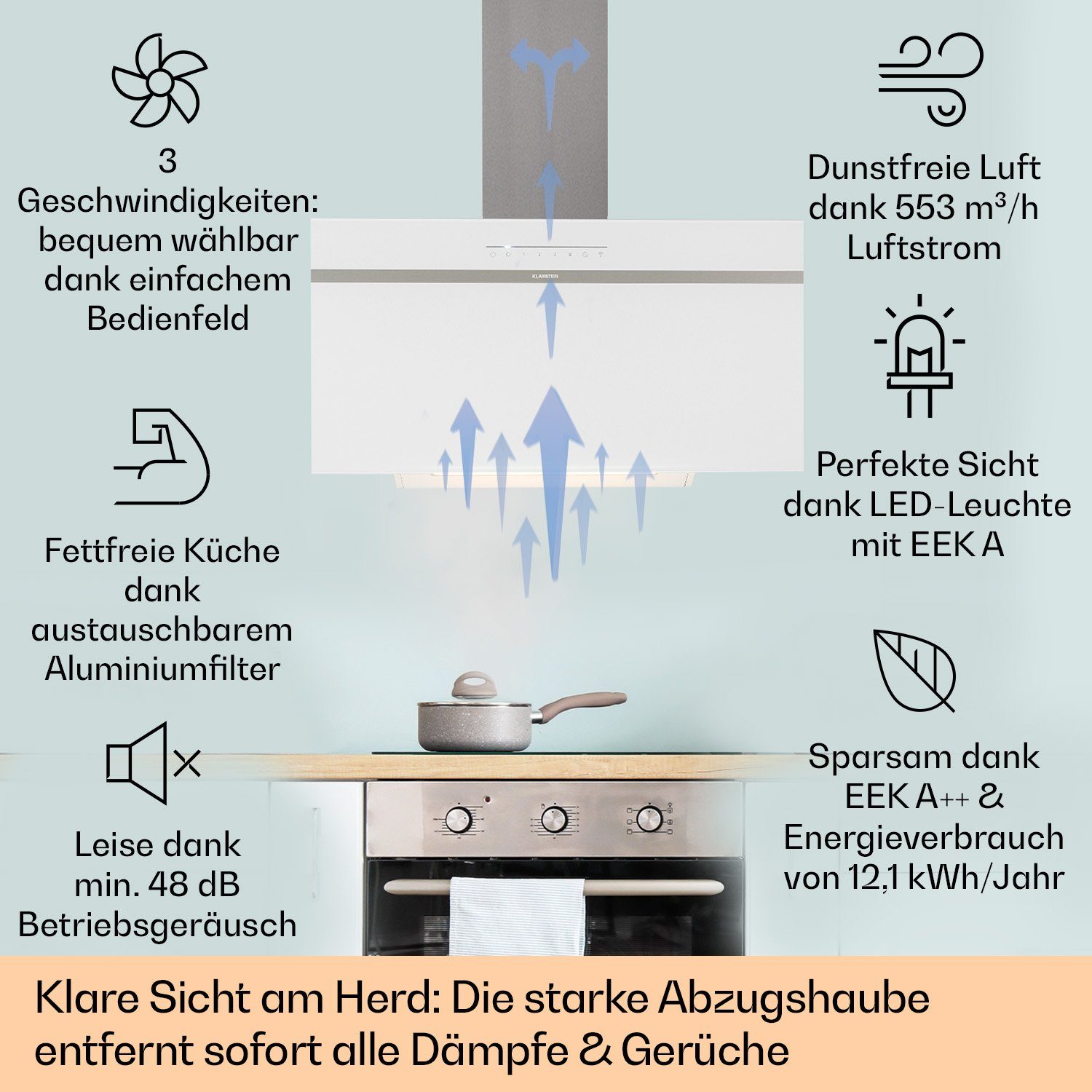 Klarstein Deckenhaube Ava Ava, Abzugshaube kopffrei Abluft Umluft Haube Wand