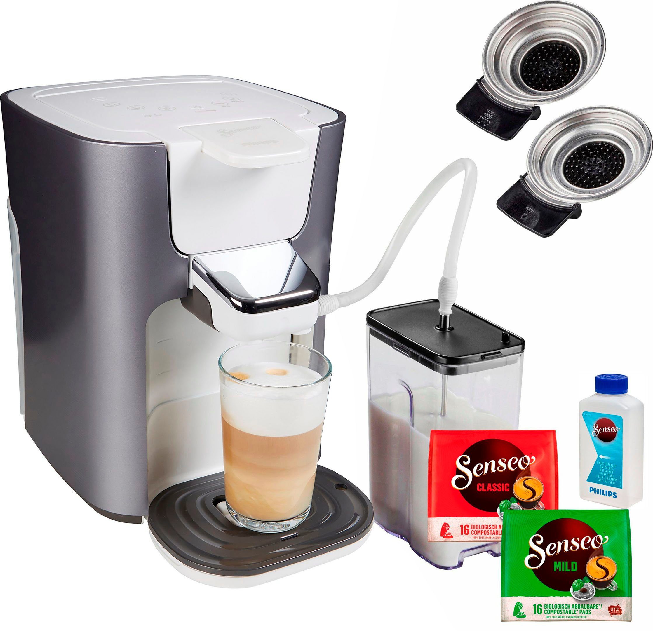 Philips Senseo Kaffeepadmaschine HD6574/20 Latte Duo, inkl. Gratis-Zugaben  im Wert von 14,- UVP