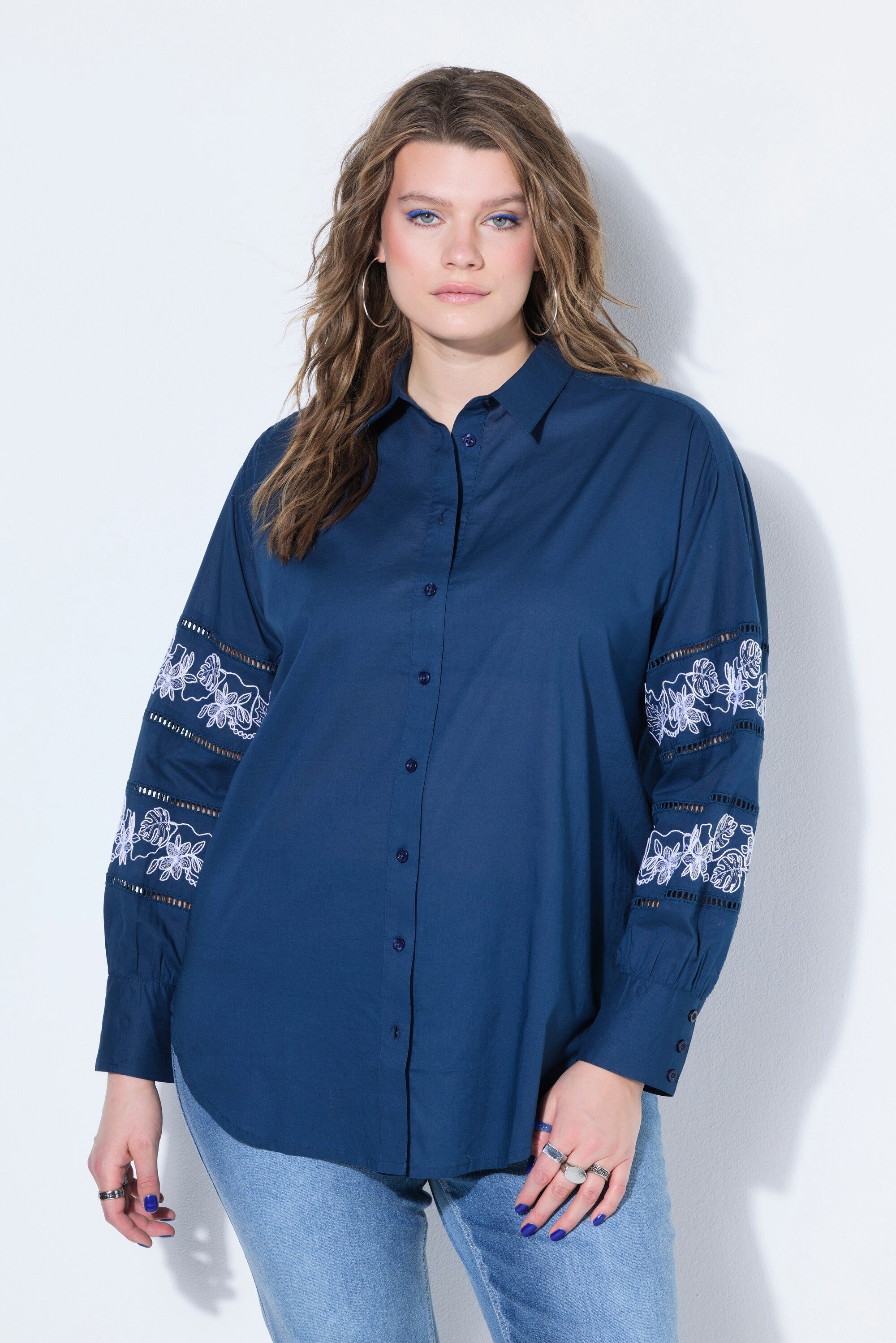 Hemdbluse Hemdbluse oversized Spitze am Langarm