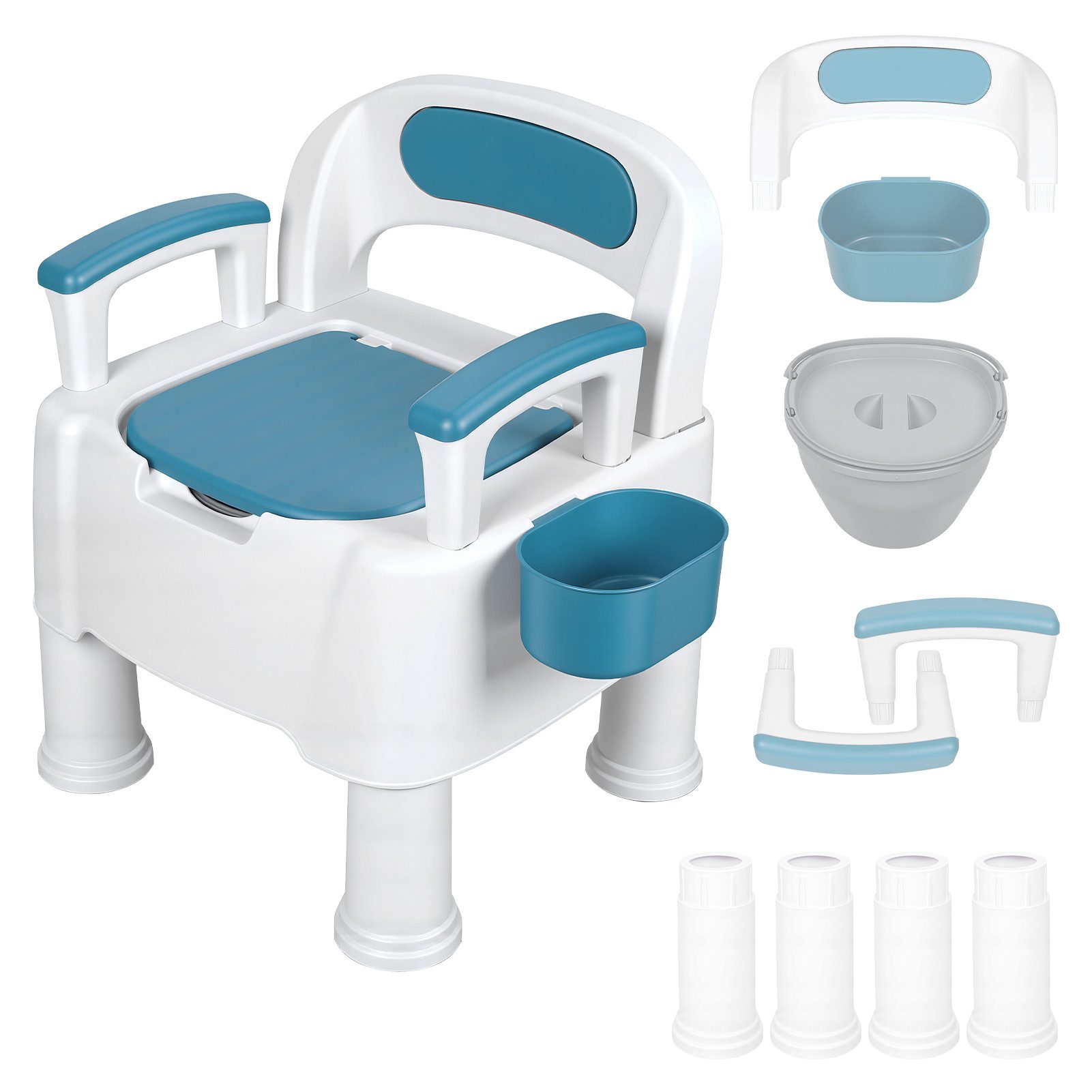Rutaqian Toiletten-Stuhl Mobiler Nachttisch-Toilettenstuhl für Senioren,Höhenverstellbar, Campingtoilette mit Eimer,Aufbewahrungsbox,Tragbare Duschstuhl