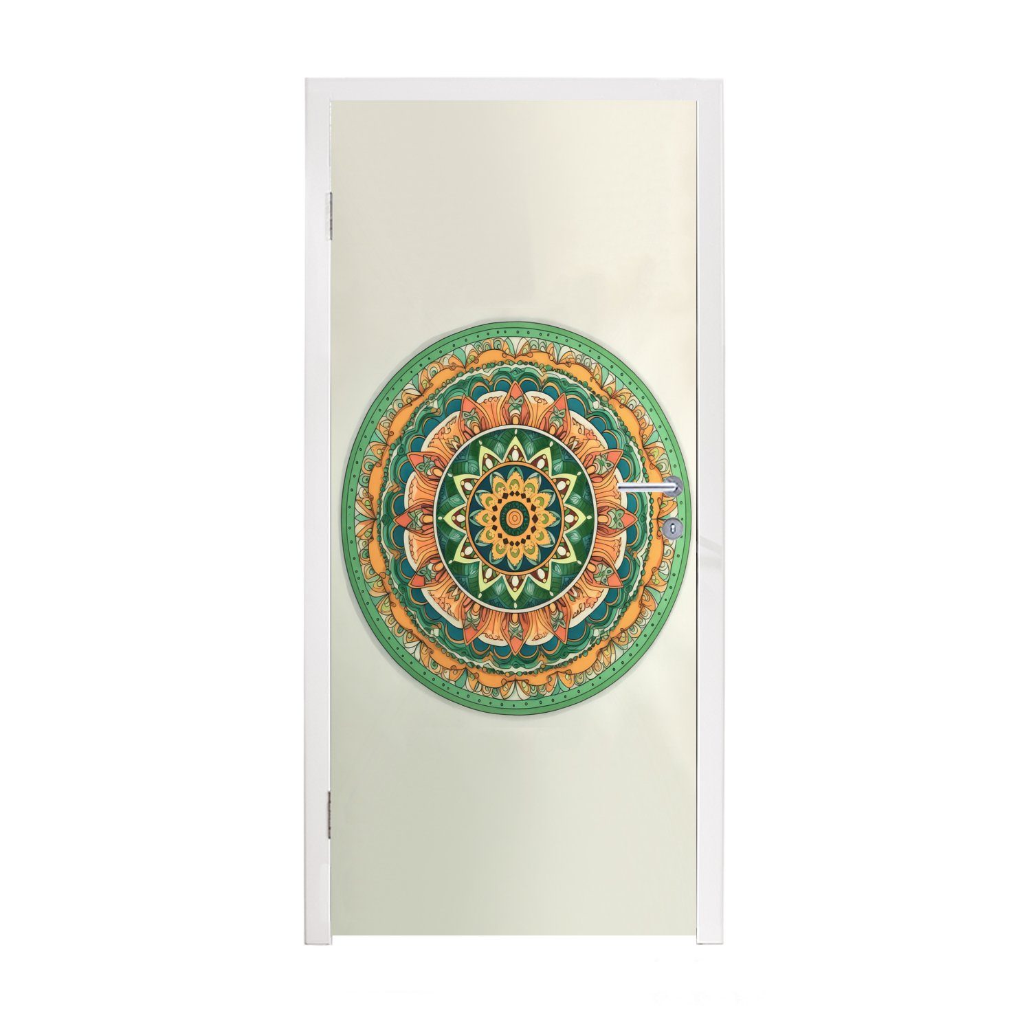 MuchoWow Türtapete Hippie - Mandala - Grün - Boho - Blumen, Matt, bedruckt, (1 St), Fototapete für Tür, Türaufkleber, 75x205 cm