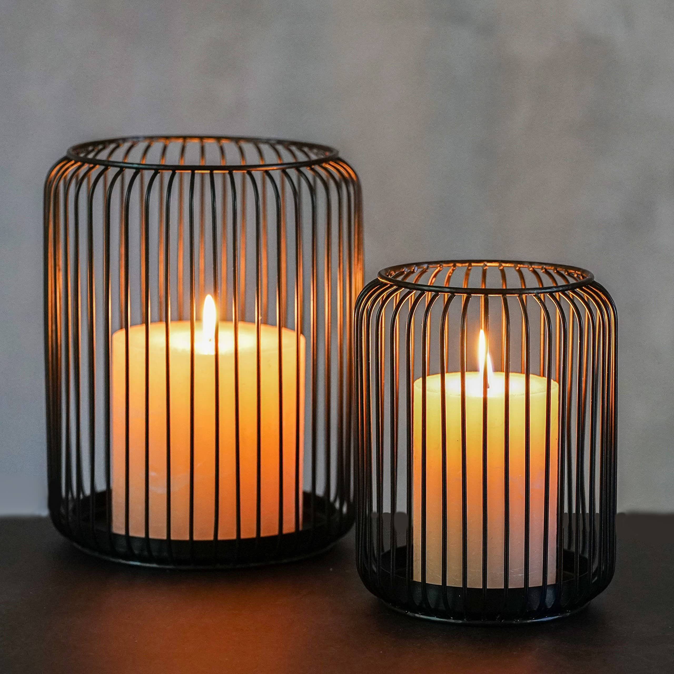 draadwerk® Bodenwindlicht 2er Set, Kerzenständer Metall Schwarz, Kerzenhalter Groß Oval (16,5L x 21B x 16,5H cm), Schwarze Dekoration, Deko, Deko Windlichter aus Draht (Schwarz)