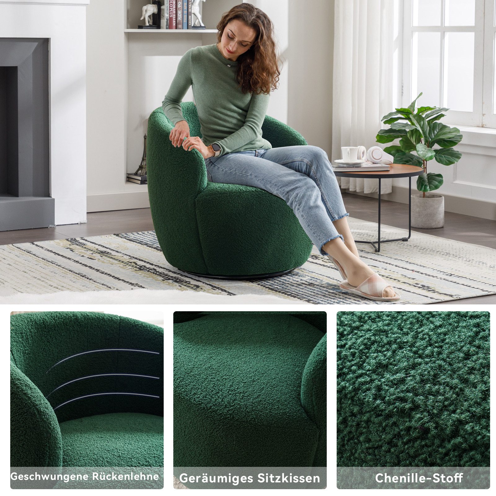 i@home Polsterstuhl Drehbarer Lounge-Sessel aus Teddy-Stoff, günstig online kaufen