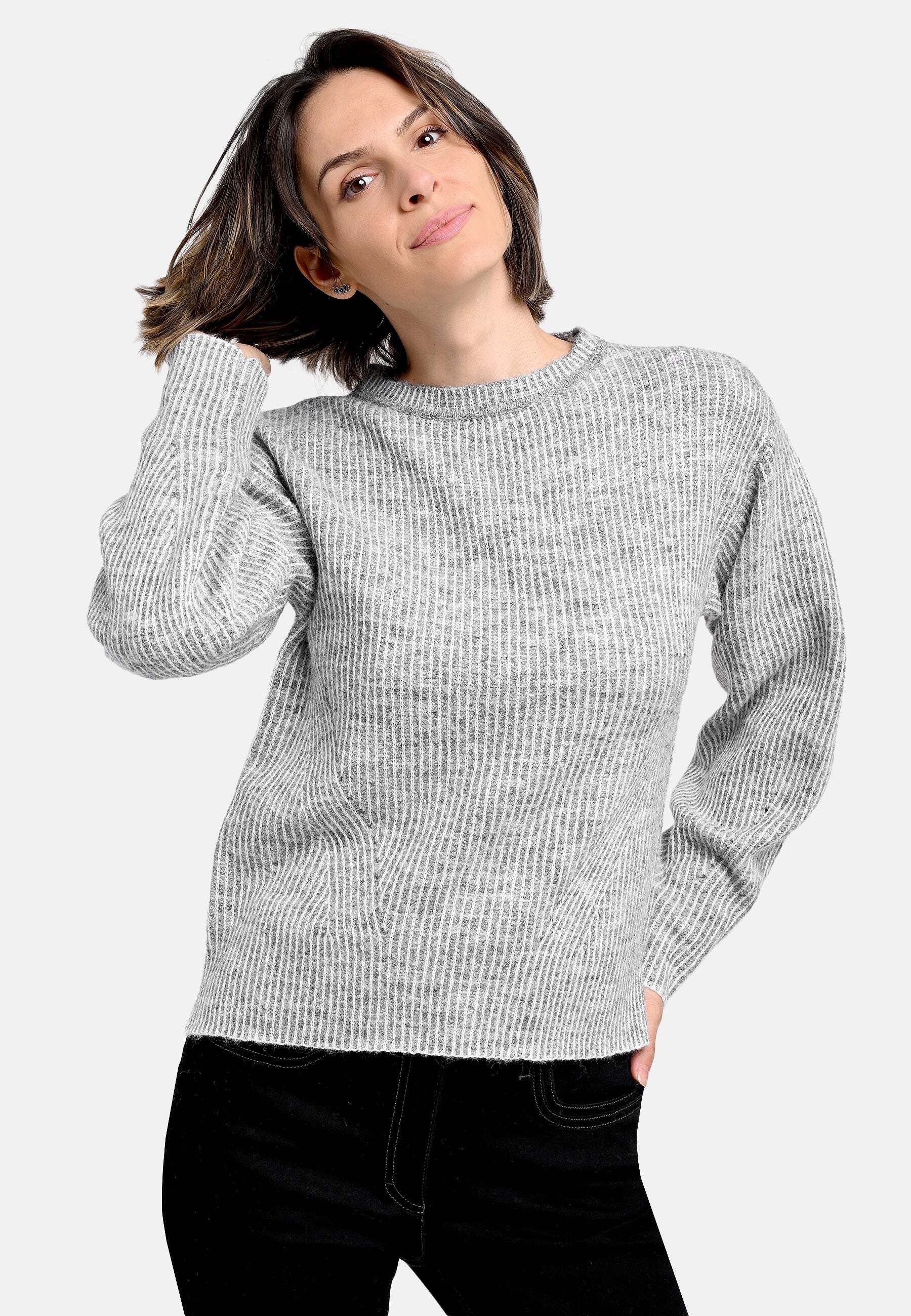 BICALLA T-Shirt Strickpullover mit Streifen in Hellgrau (1-tlg)