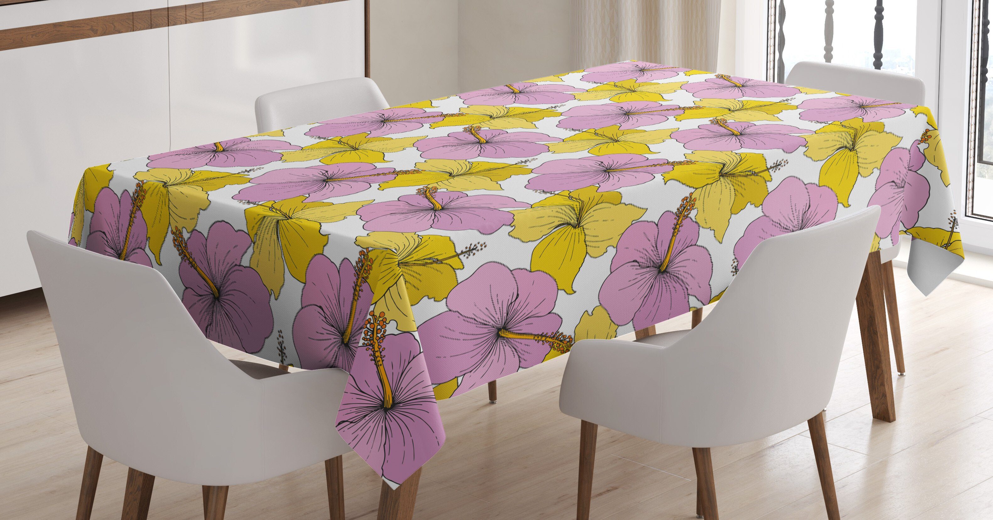 Abakuhaus Tischdecke Farbfest Waschbar Für den Außen Bereich geeignet Klare Farben, Hibiskus Bicolor Wilde Tropic Flora