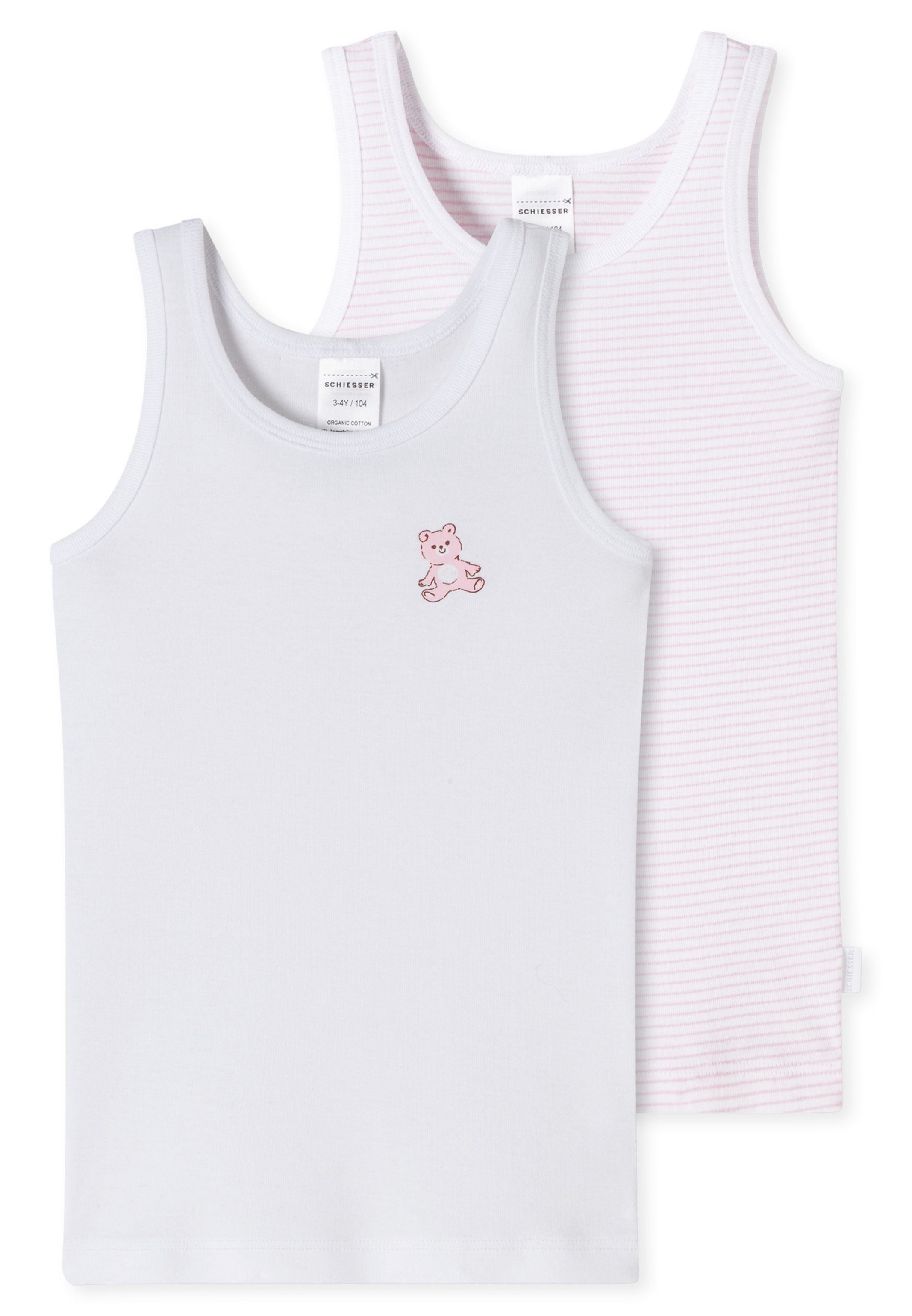 Top Baumwolle Unterhemd an Hals 2-St) Organic Einfass Schiesser mit 901 - - Cotton Weiß (Spar-Set, 2er tonalem / und Arm - Feinripp Unterhemd Pack Top