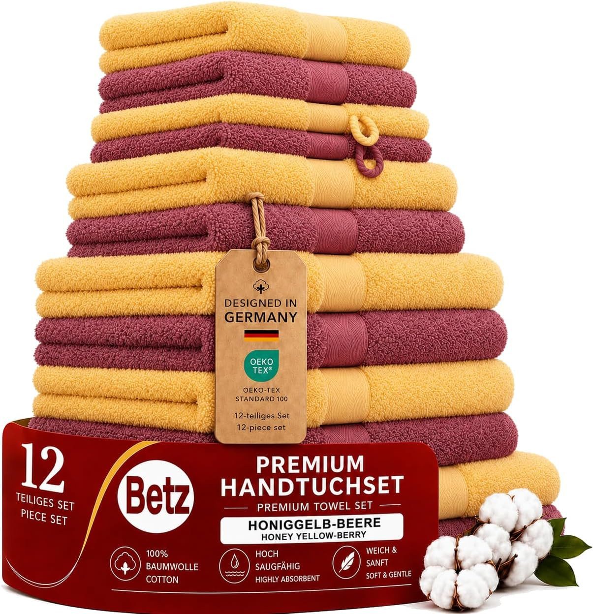 Betz Handtücher Premium Handtuch-Set 12-tlg., 100% Baumwolle (Set, 12-St), Duschtücher,Handtücher, Gästetücher, Seiftücher,Waschhandschuhe