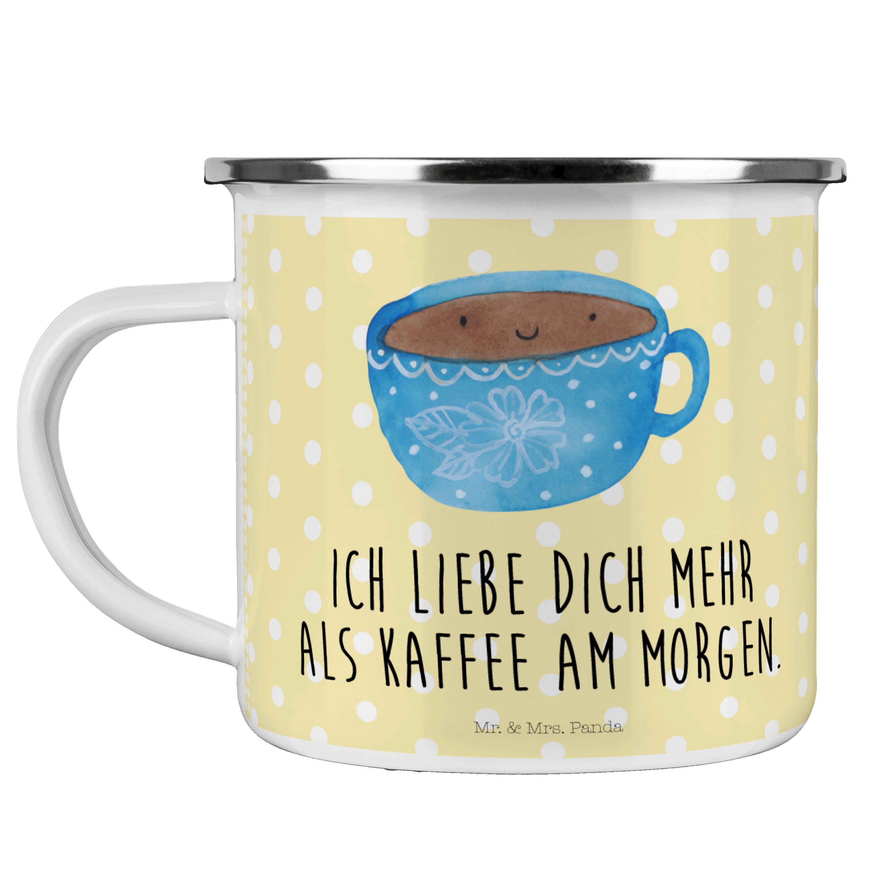 Mr. & Mrs. Panda Becher Kaffee Tasse - Gelb Pastell - Geschenk, Liebe, lustige Sprüche, Gute, Emaille