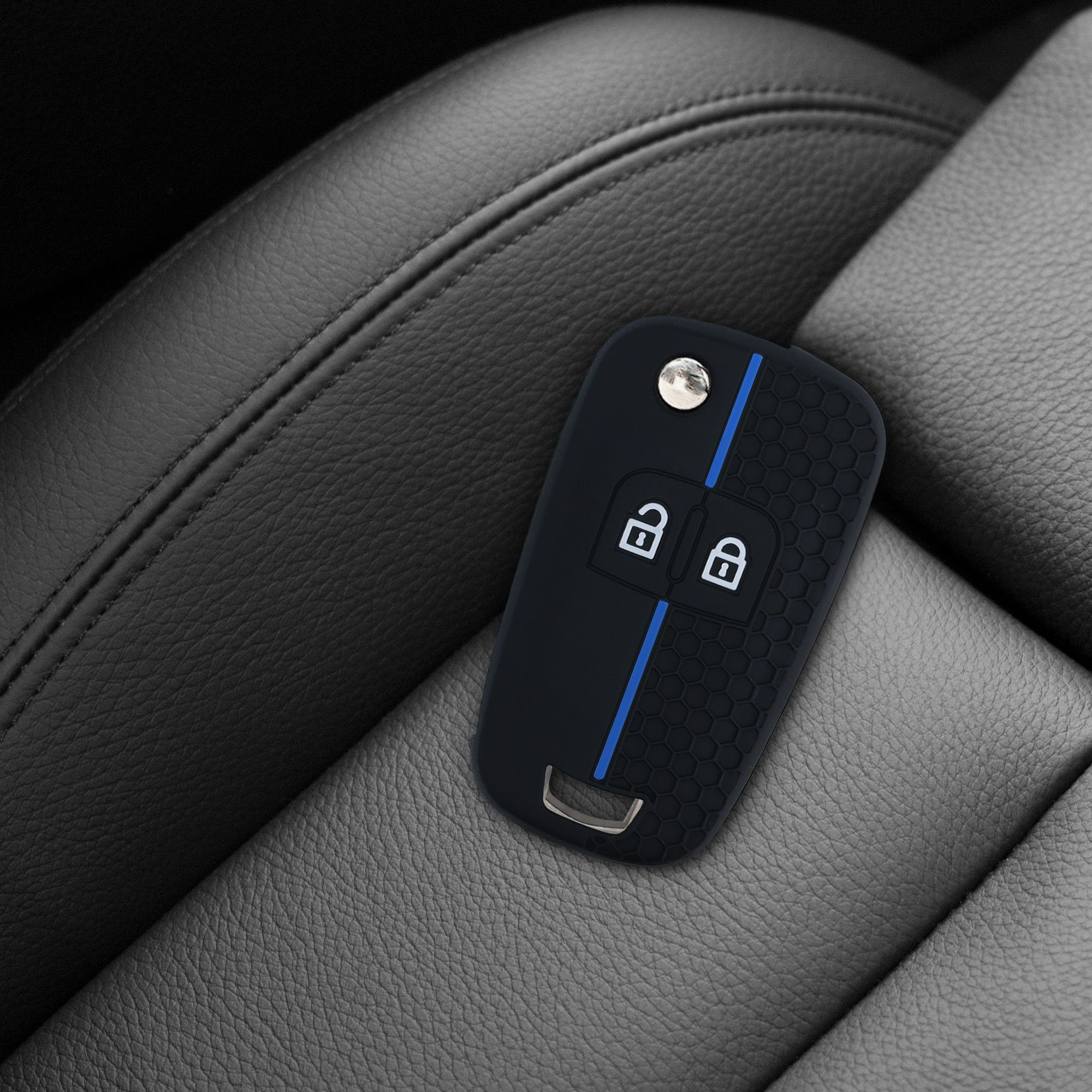 Case Silikon Opel Chevrolet, Autoschlüssel für Schlüsselhülle Schlüssel Schlüsseltasche Hülle Cover kwmobile Schwarz-Blau