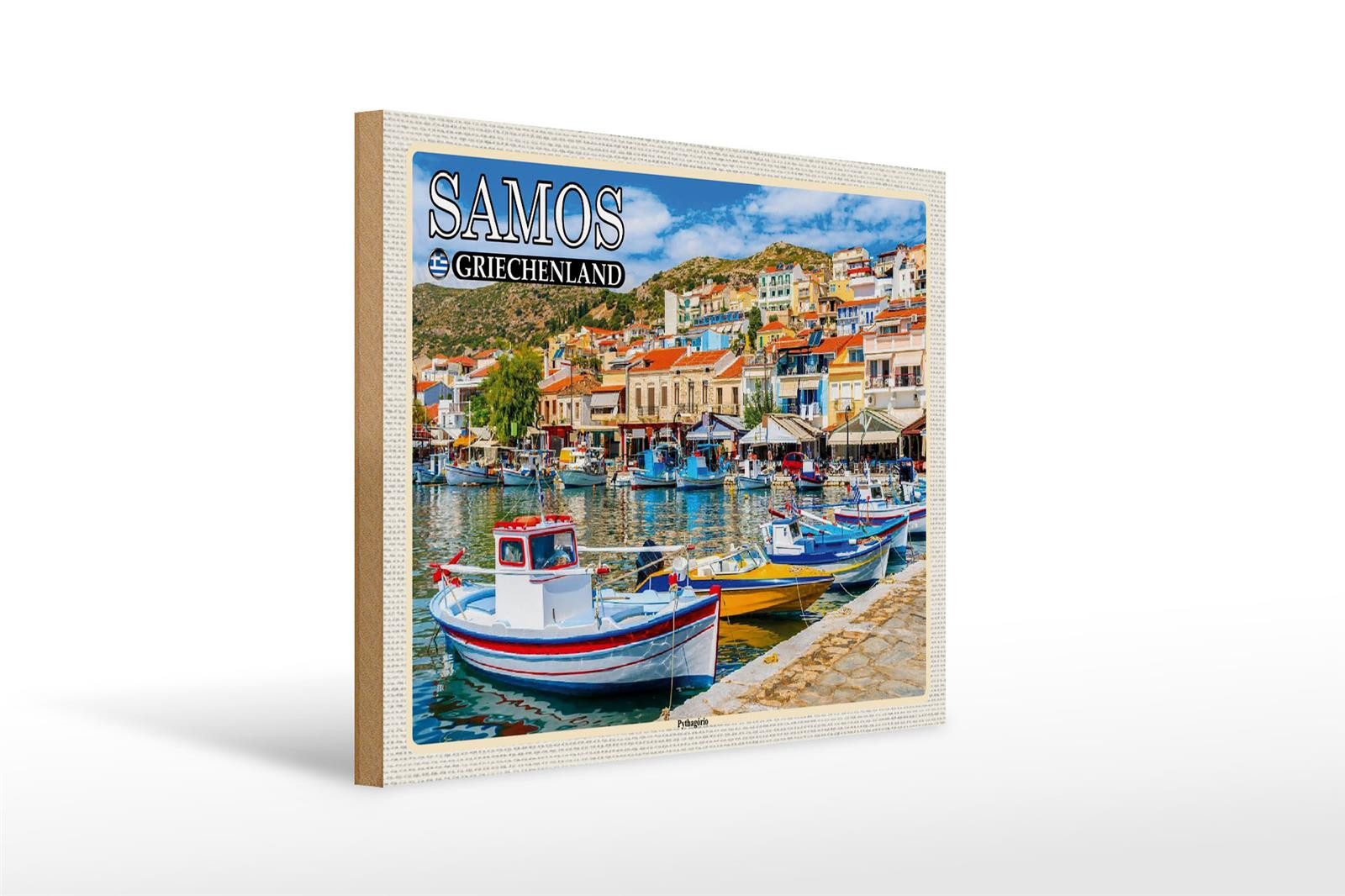 Femer GmbH Holzbild Reise 40x30cm Samos Griechenland Pythagório Kleinstadt, (1 St), Glatte Holzfaserplatte (MDF), vorn beschichtet