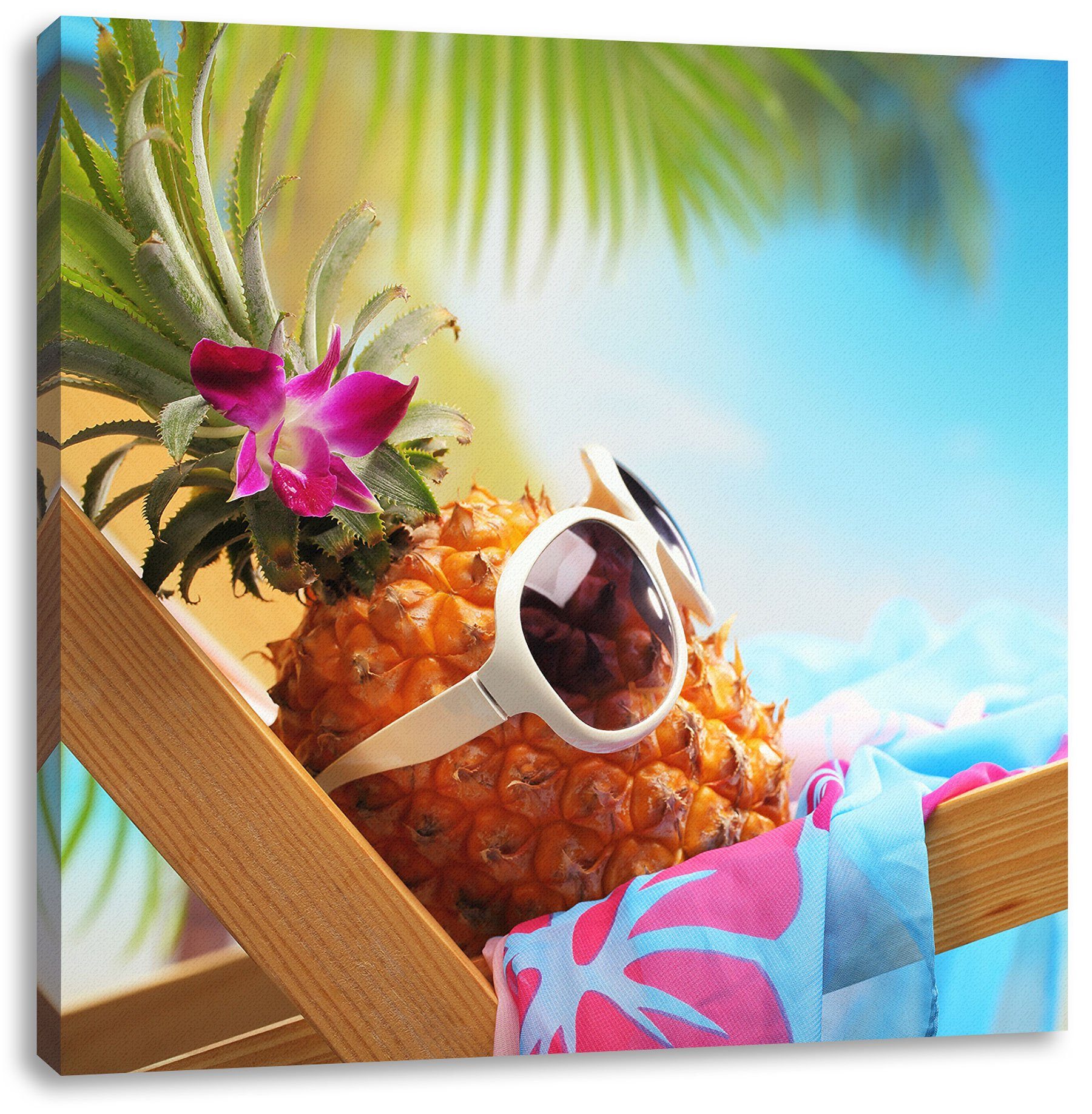 Pixxprint Leinwandbild Ananas macht Urlaub, Ananas (1 Leinwandbild macht bespannt, inkl. Zackenaufhänger fertig St), Urlaub