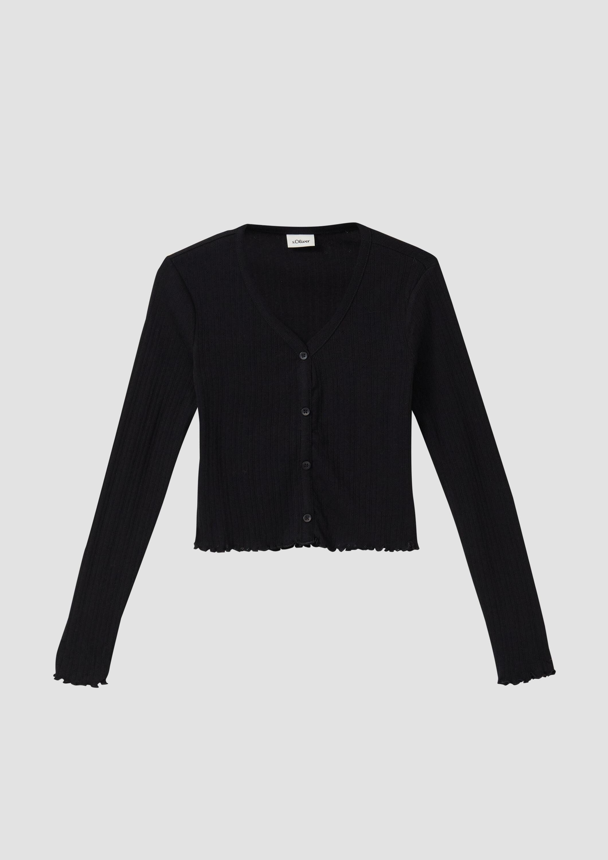 s.Oliver Langarmshirt T-Shirt Kurze Ajour-Strickjacke mit Zierknopfleiste