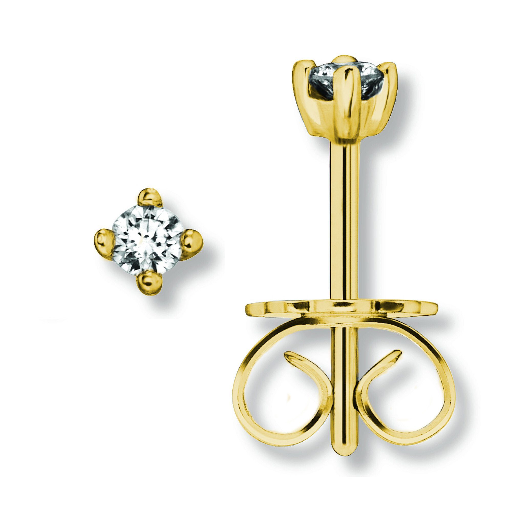 0.15 Schmuck Gold Ohrringe ELEMENT Ohrstecker Paar aus Gelbgold, Ohrstecker Brillant Damen 585 ONE ct Diamant