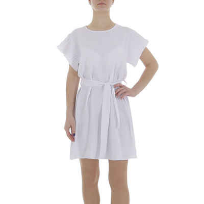 Ital-Design Sommerkleid Damen Freizeit (86164418) Kreppoptik/gesmokt Minikleid in Weiß