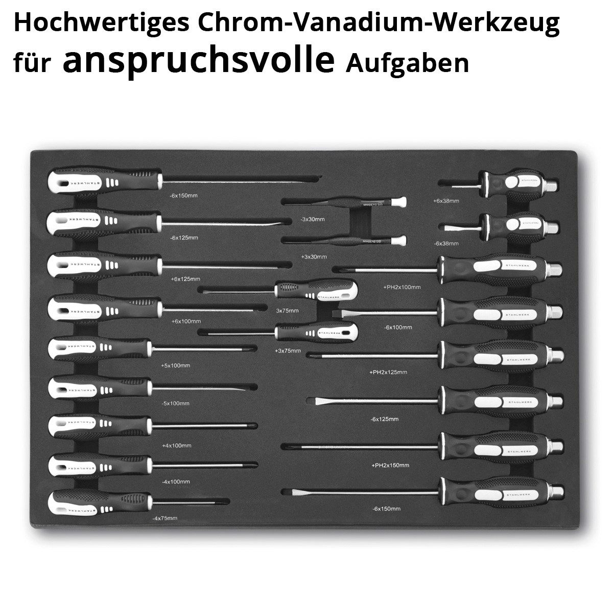 STAHLWERK Steckschlüssel Werkzeugwageneinlage 21-tlg Schraubendreher-Set mit Schaumstoffeinlage (Set, 21 St), Schweißer-Gripzangen inklusive Transportkoffer