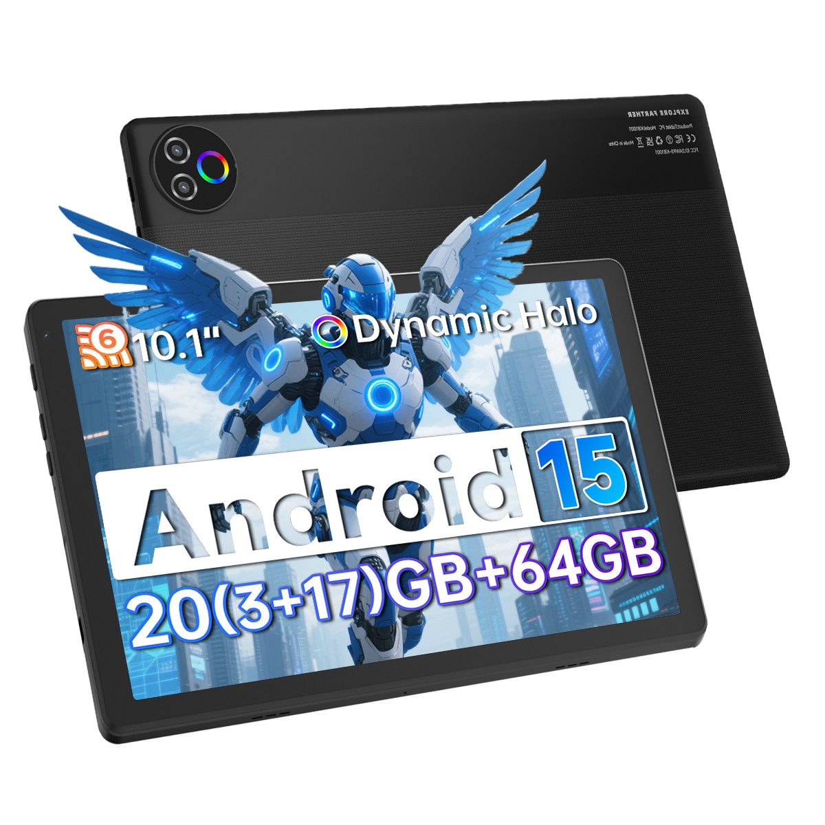 BUFO 10-Zoll-Tablet, 64GB, Android, HD IPS-Touchscreen, Dual-Kamera Tablet (10", 64 GB, Android, WiFi, Android 15, 5-Kern-Prozessor 20(3+17)GB RAM, 64GB ROM, WiFi 6 BT5.4)