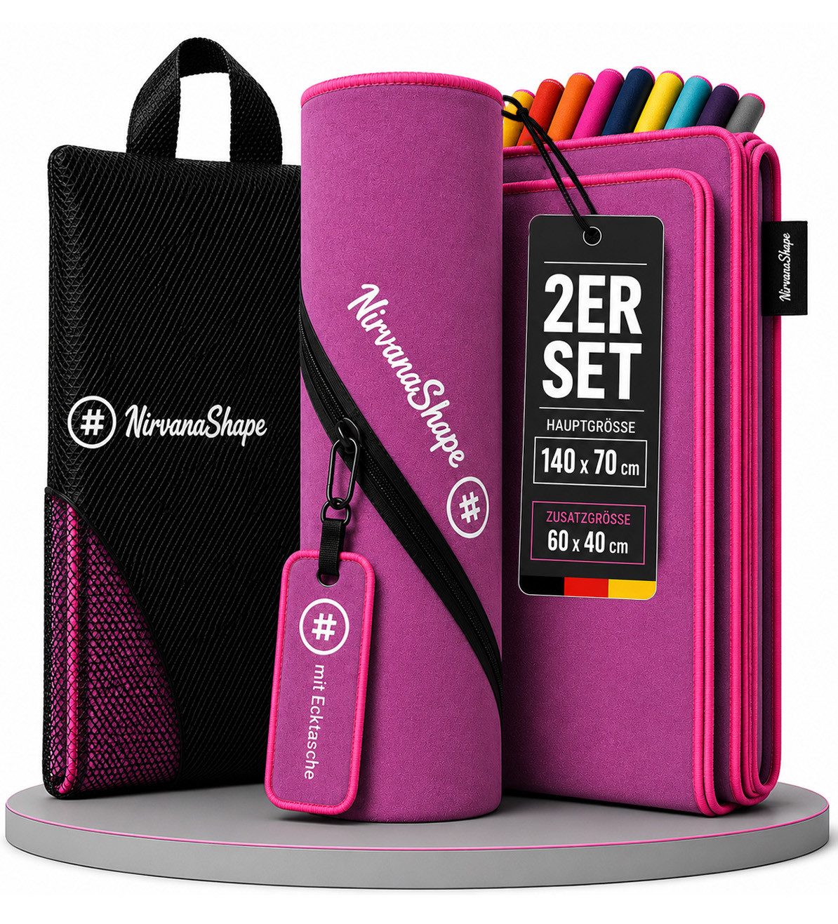 NirvanaShape Reisehandtuch Mikrofaser Handtücher Set, Badehandtuch, Reisehandtuch, Strandtuch, Ecktasche mit Reißverschluss, saugfähig, leicht, schnelltrocknend