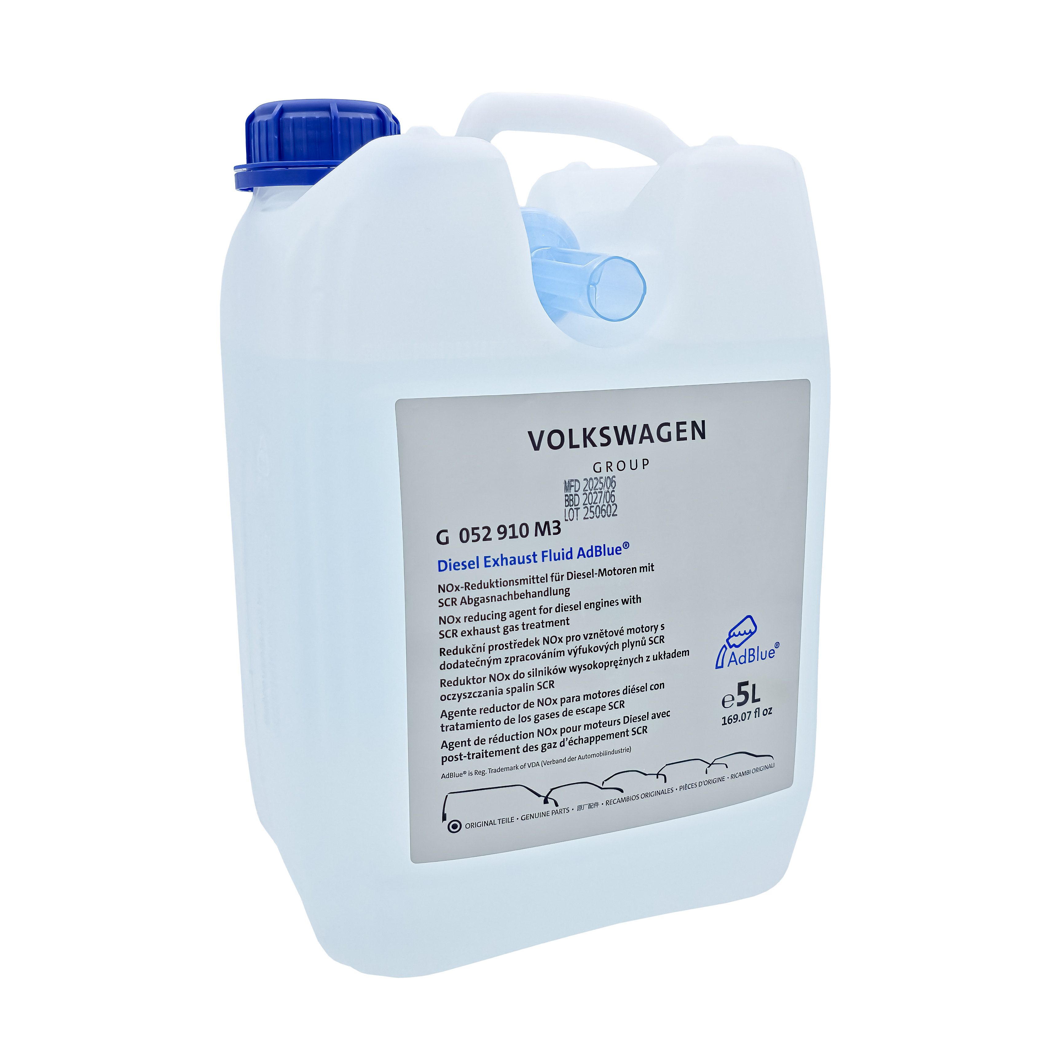 Volkswagen Harnstofflösung AdBlue, 5 l, Kanister mit Einfülltrichter, Diesel Exhaust Fluid, G052910M3