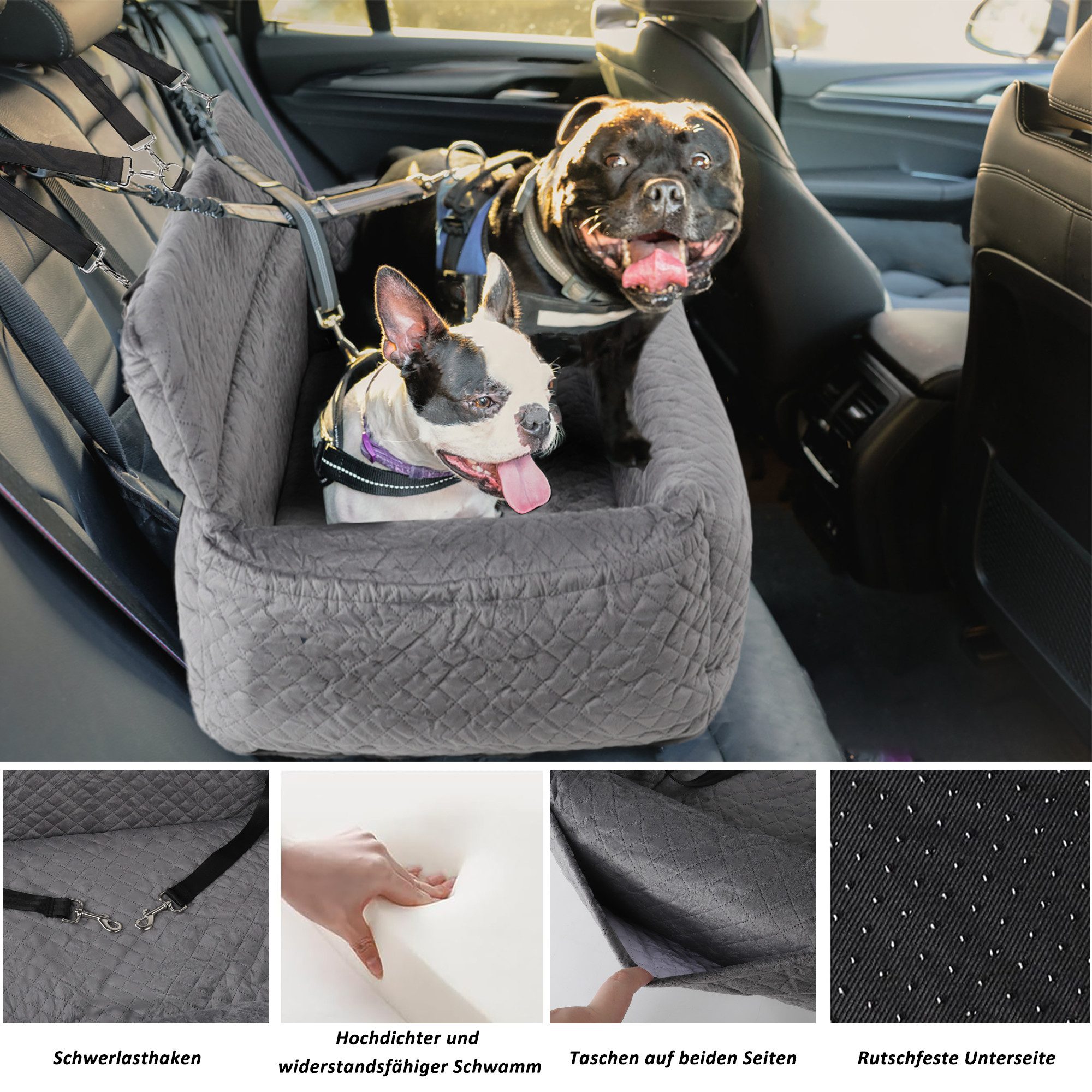 CALIYO Hunde-Autositz Hundeautositz für große/mittlere Hunde, Hochdichter und elastischer Schwamm, Imitat-Leinenstoff, Vollständig Abnehmbarer & waschbarer Hundereisesitz mit dickem Kissen