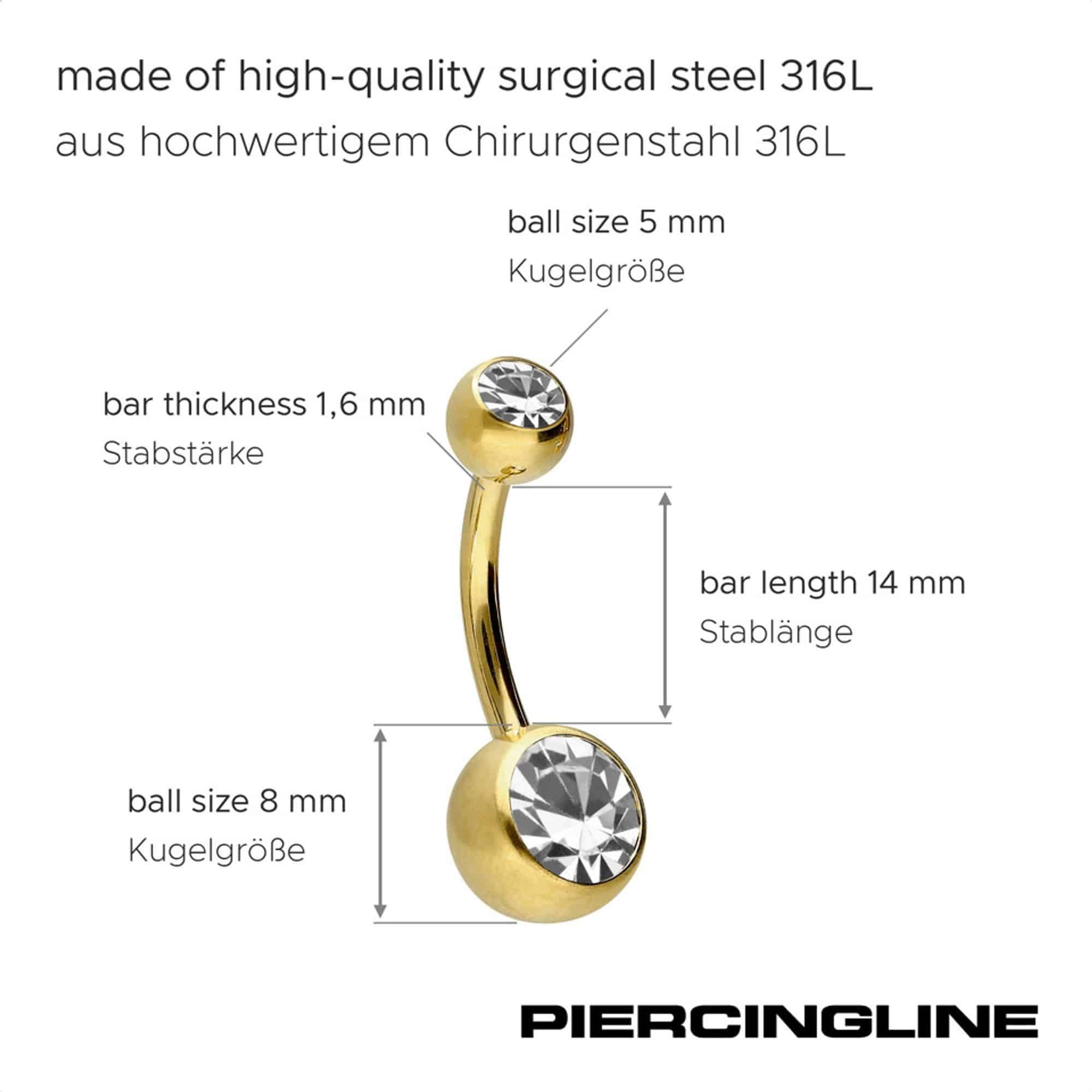 PIERCINGLINE Bauchnabelpiercing Chirurgenstahl Bananabell ZWEI KRISTALLE (Bananabells, 1-tlg)