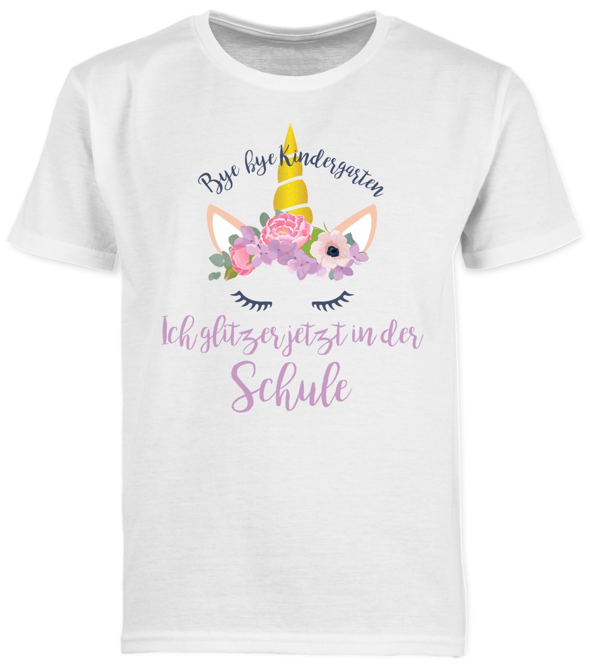 Shirtracer T-Shirt Bye Bye Kindergarten ich glitzer jetzt in der Schule Blumen Einschulung Junge Schulanfang Geschenke 1 Weiß