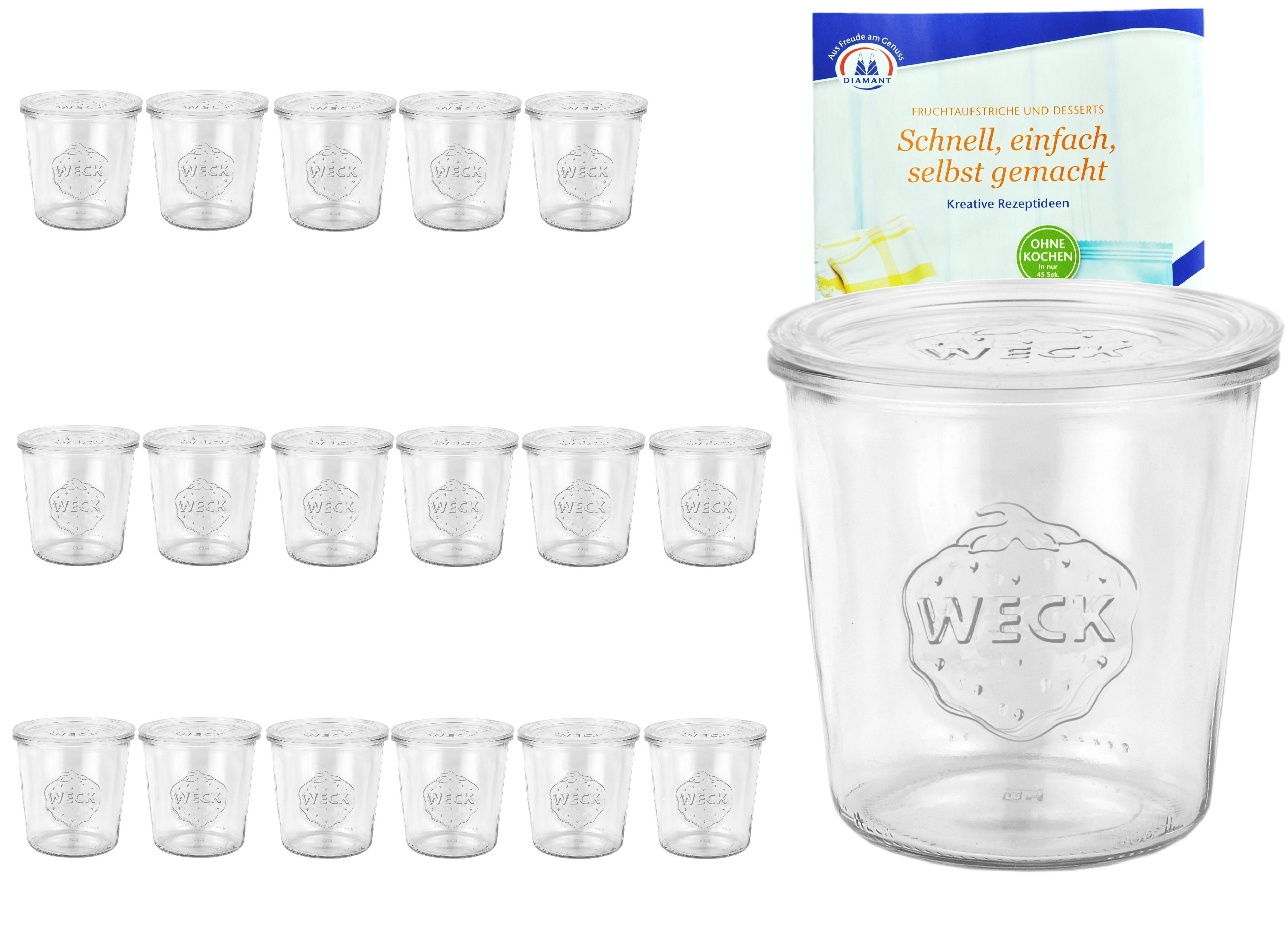 MamboCat Einmachglas 18er Set Weck Gläser 580ml Sturzgläser mit 18 Glasdeckeln Rezeptheft, Glas