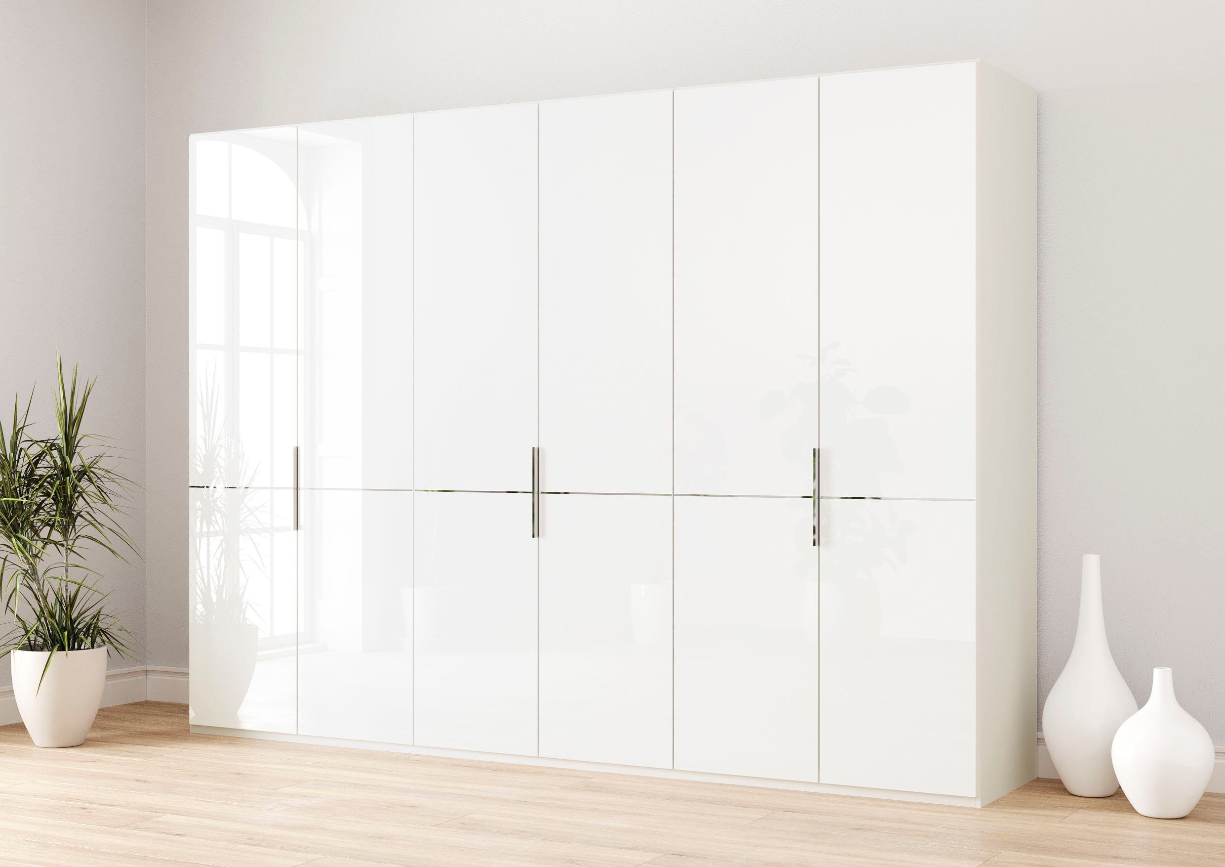 Musterring Kleiderschrank Imola W Einlegeböden und Kleiderstangen,mit Glastüren und Aufleistung in Chrom