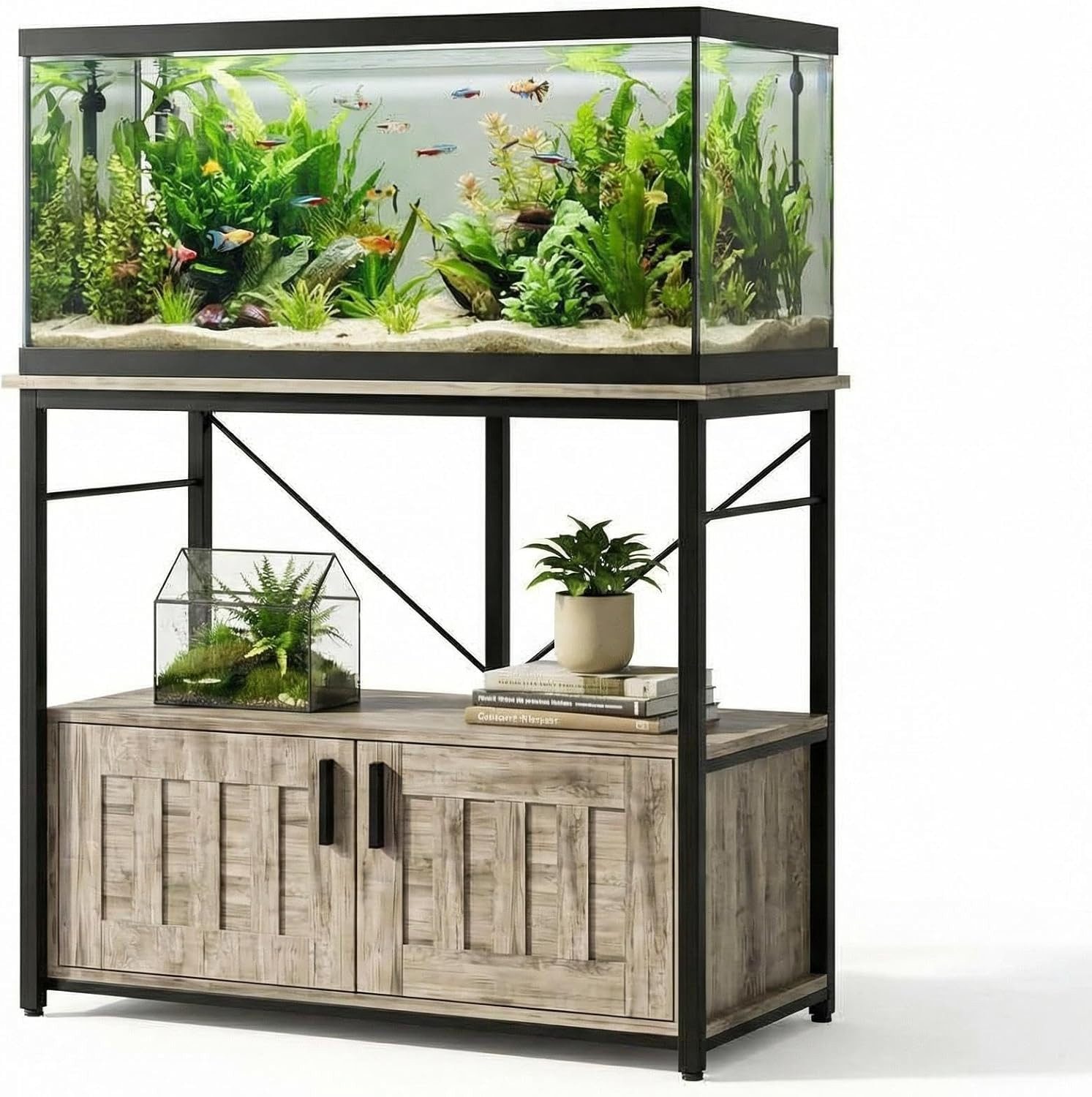 GarveeMore Aquariumunterschrank 93x48cm, 300kg Belastbarkeit, Standfest durch verstellbare Füße