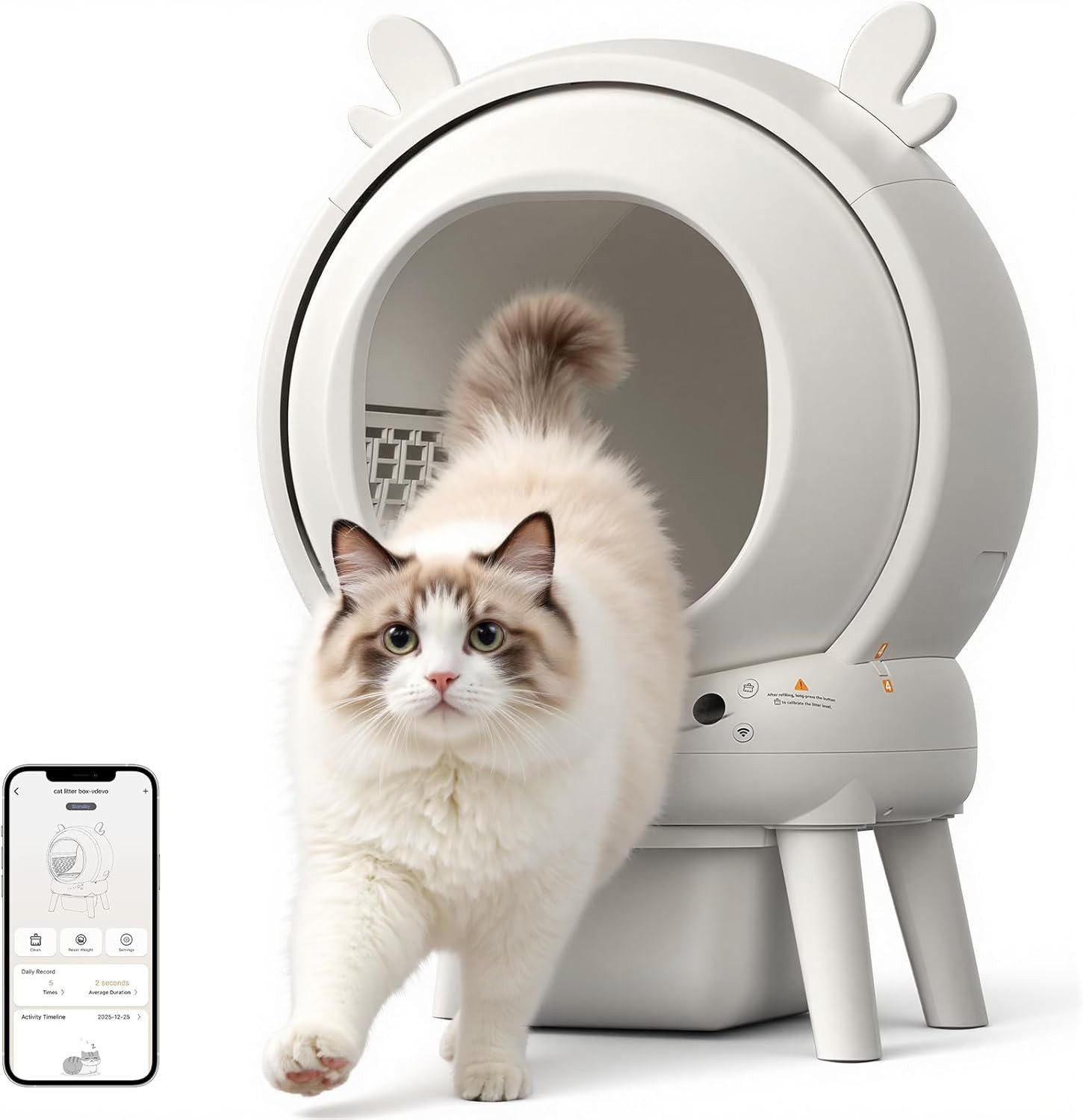 GarveeMore Katzentoilette Selbstreinigend, 65L Automatisches Katzenklo mit App-Steuerung, App, 9 Sensoren, Einklemmschutz, Selbstreinigung, Geruchskontrolle
