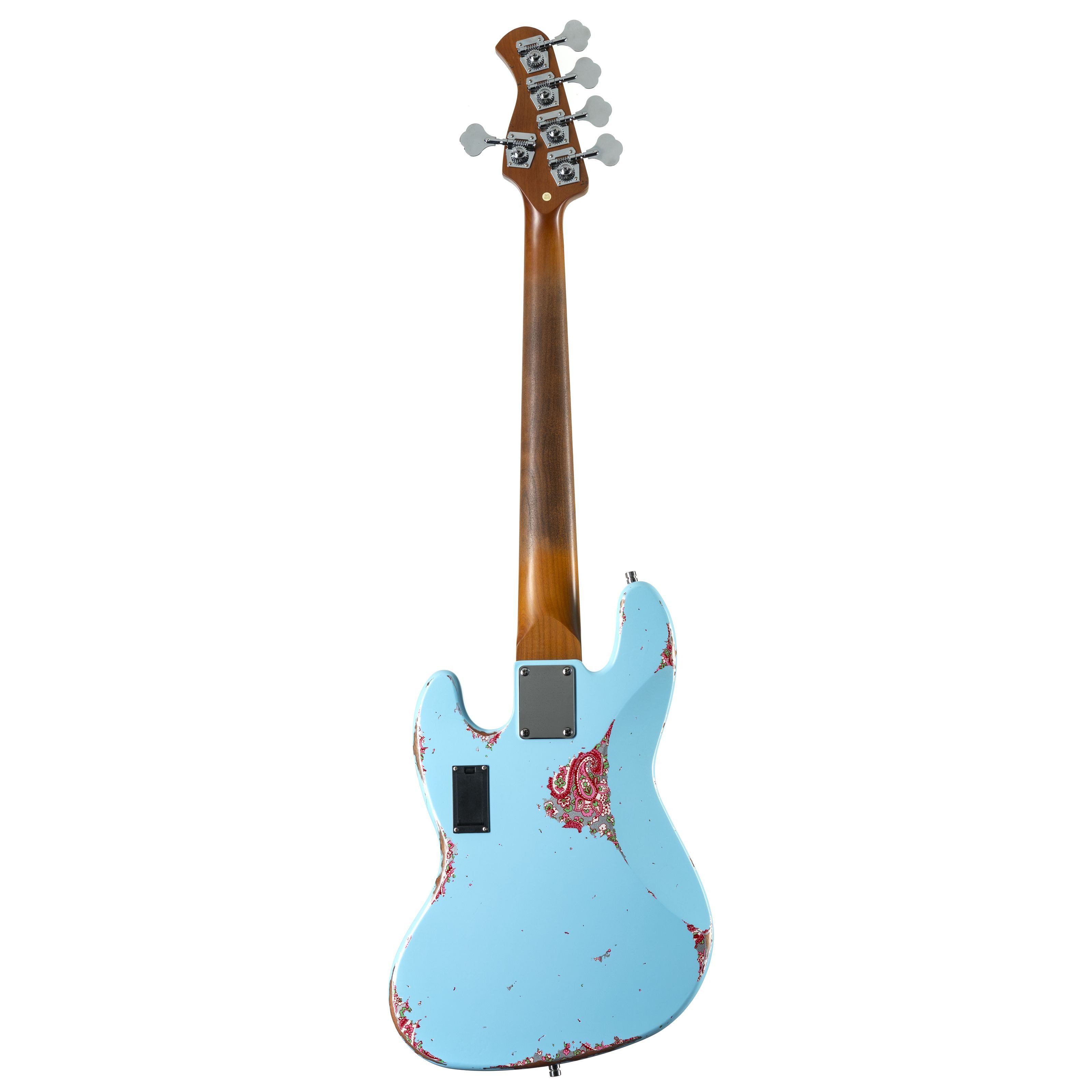 FAME E-Bass, E-Bässe, 5-Saiter E-Bässe, Custom JB 5 Worn Sonic Blue over Pink Paisley - E-Bass