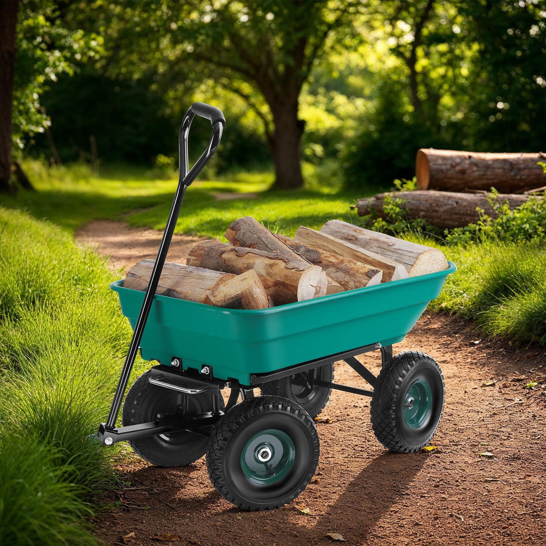 tectake Bollerwagen Handwagen Cubbi mit luftgefüllten Reifen Belastbarkeit 120kg (1 Transportwagen, 1-tlg., 52L Volumen in Grün), mit Kippfunktion
