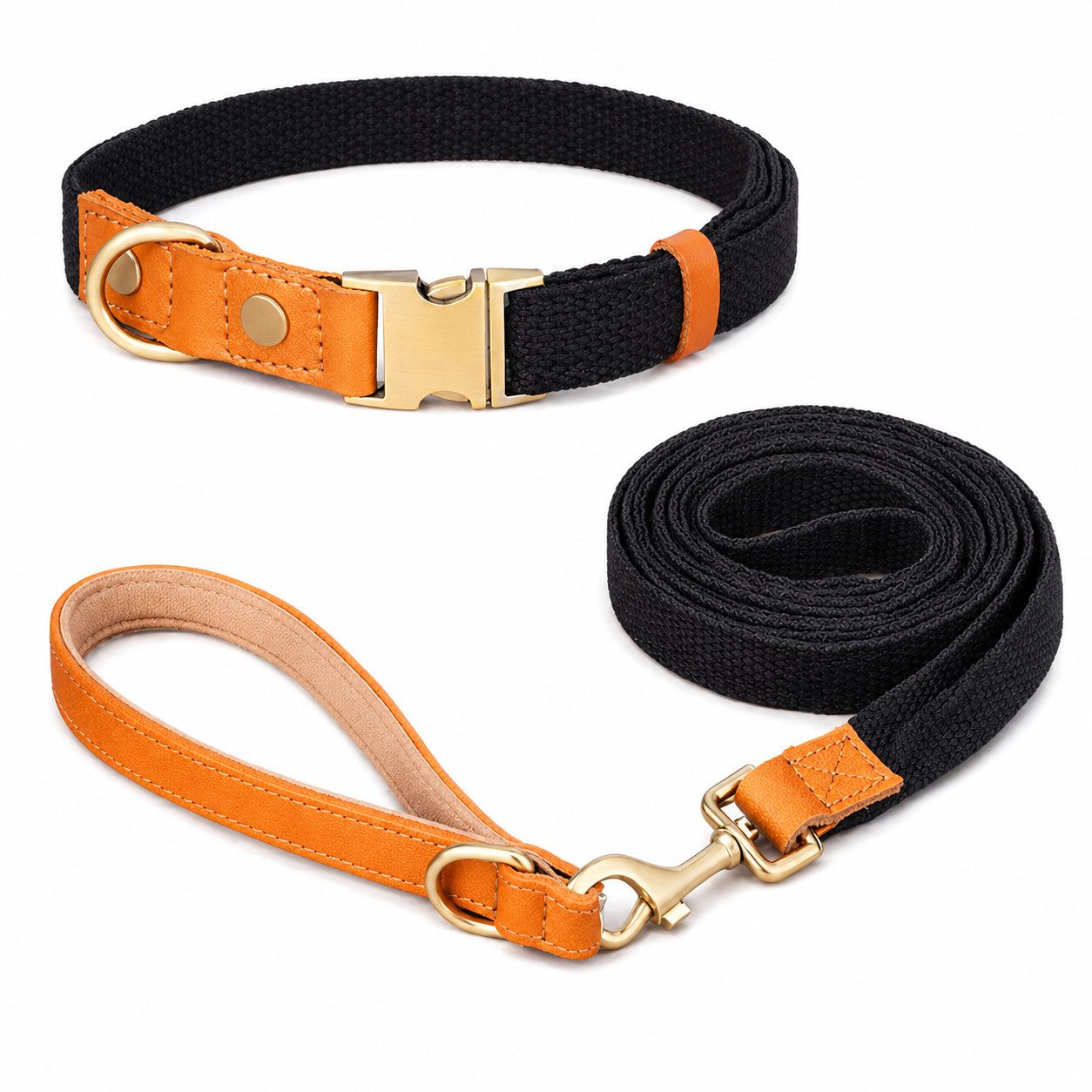 Illes-Laedchen Hunde-Halsband hochwertiges Hundehalsband & Hundeleine Set aus Nylon mit Leder, – Verstellbares Hunde Set in verschiedenen Größen & Farben