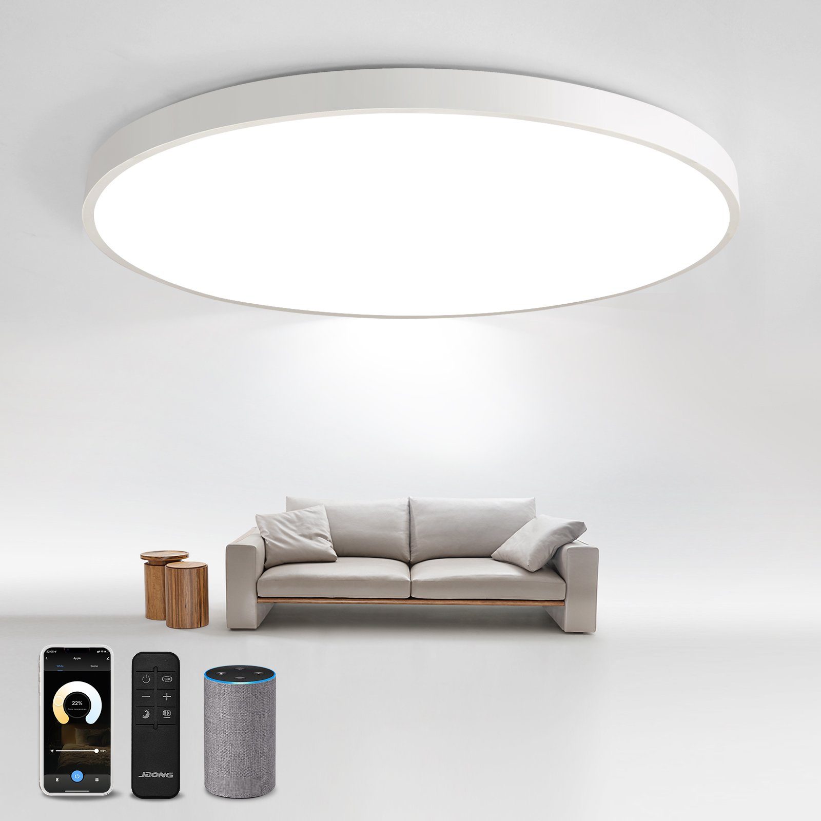 JDONG LED Deckenleuchte Compatible mit Alexa und Google Home Flach Rund 24W günstig online kaufen