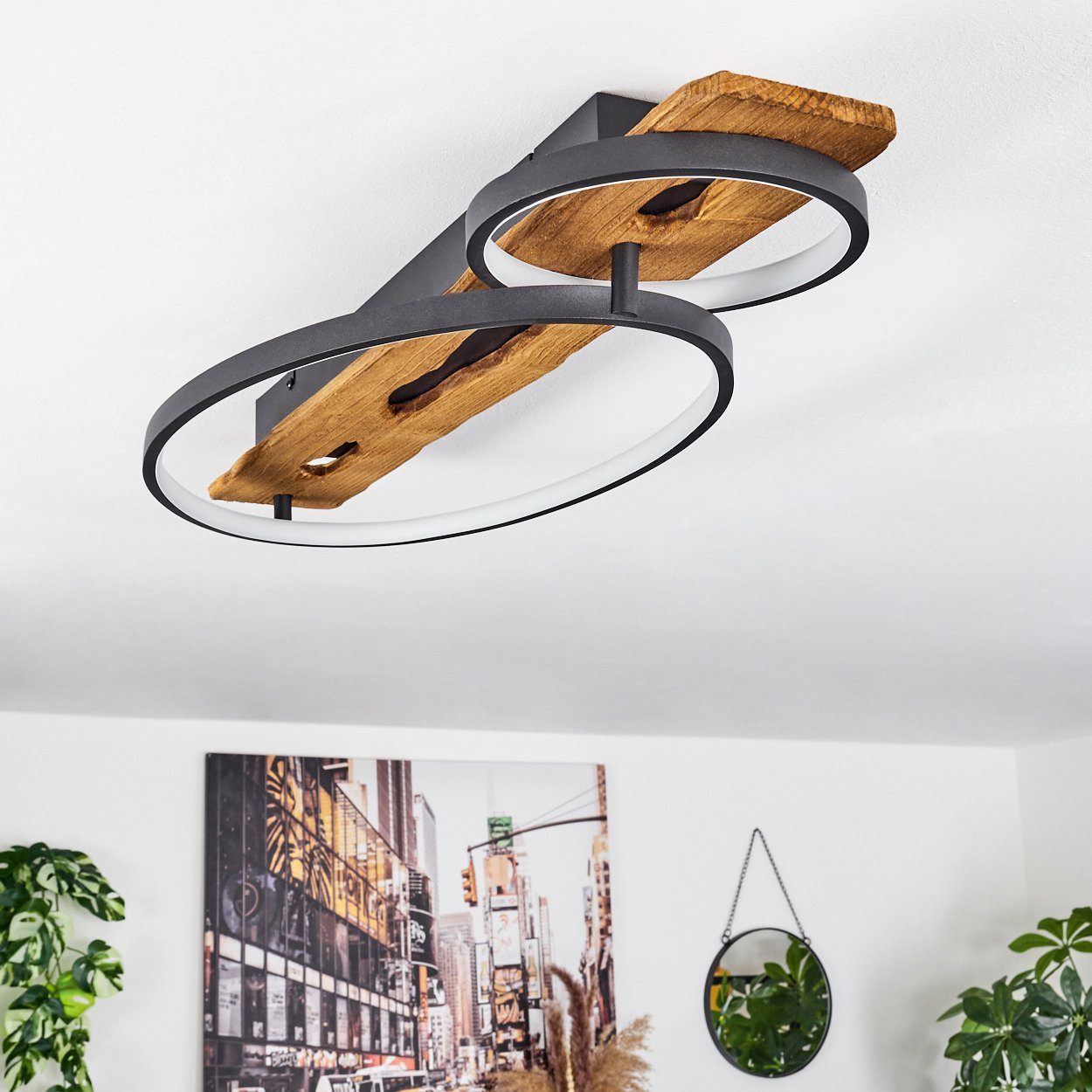 hofstein Deckenleuchte Deckenlampe aus Metall/Holz/Kunststoff in Anthazit/Natur/Weiß, LED fest integriert, 3000 Kelvin, dimmbar über Lichtschalter, 3600 Lumen,  – Bild 5 von 5