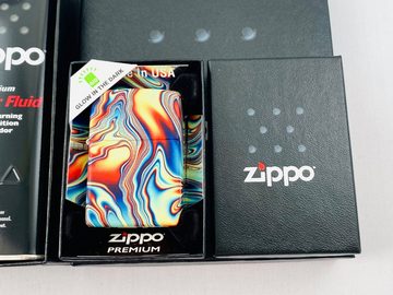 Zippo Feuerzeug Geschenkset 540° Colorful Swirl Glow in the Dark Green, Zippo Geschenkbox inkl. Feuerzeug, Steine und Benzin