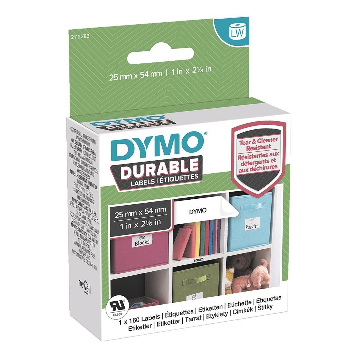 DYMO Thermorolle 2112283, 160 Adress-Etiketten, B/L: 25/54 mm, Längere  Haltbarkeit gegenüber 24 aggressiven Chemikalien