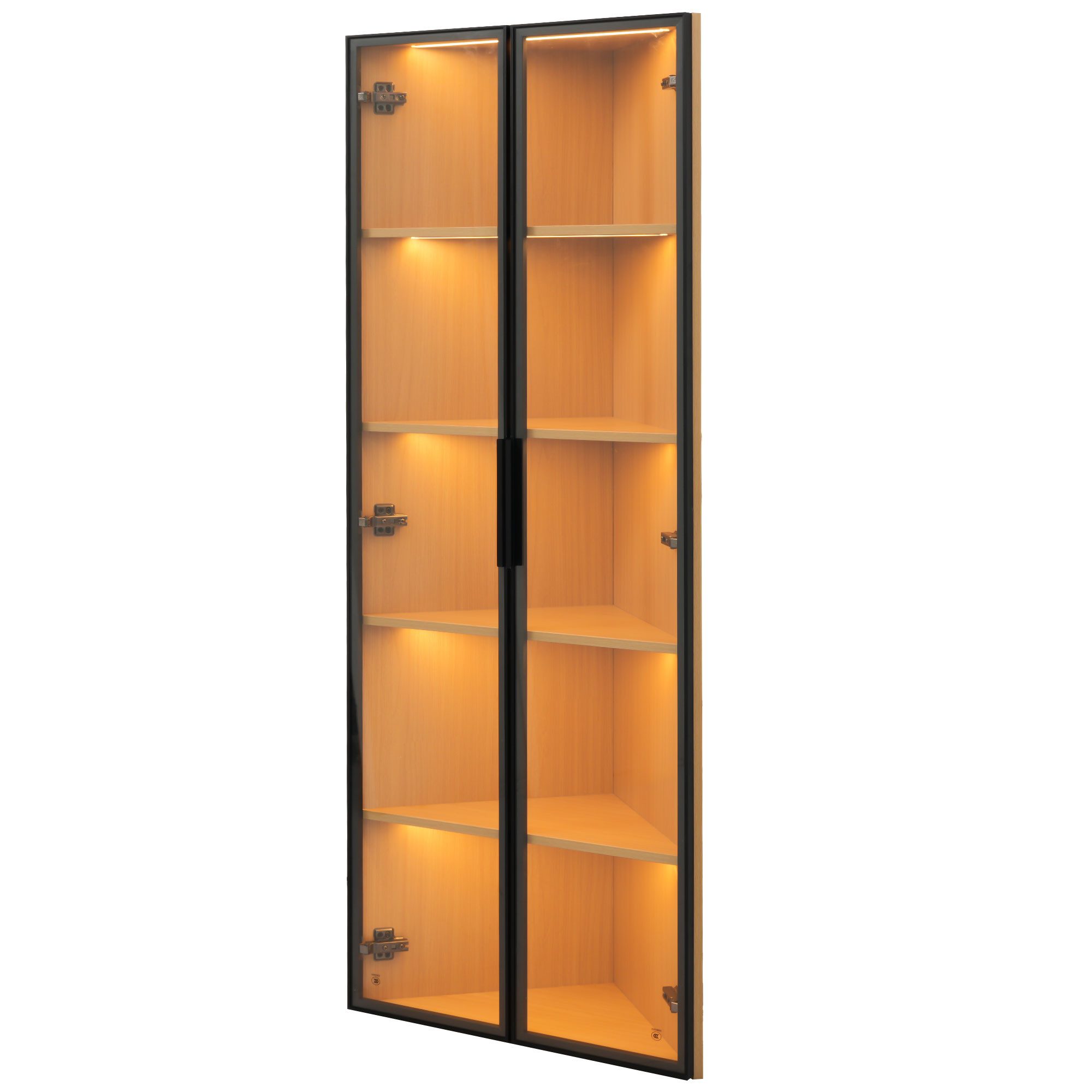 Merax Glasvitrine Eckschrank Eckvitrine mit LED Licht (1-St) Eckvitrine Hochschrank mit 2 Glastüren, Vitrinenschrank, 62x35x160cm