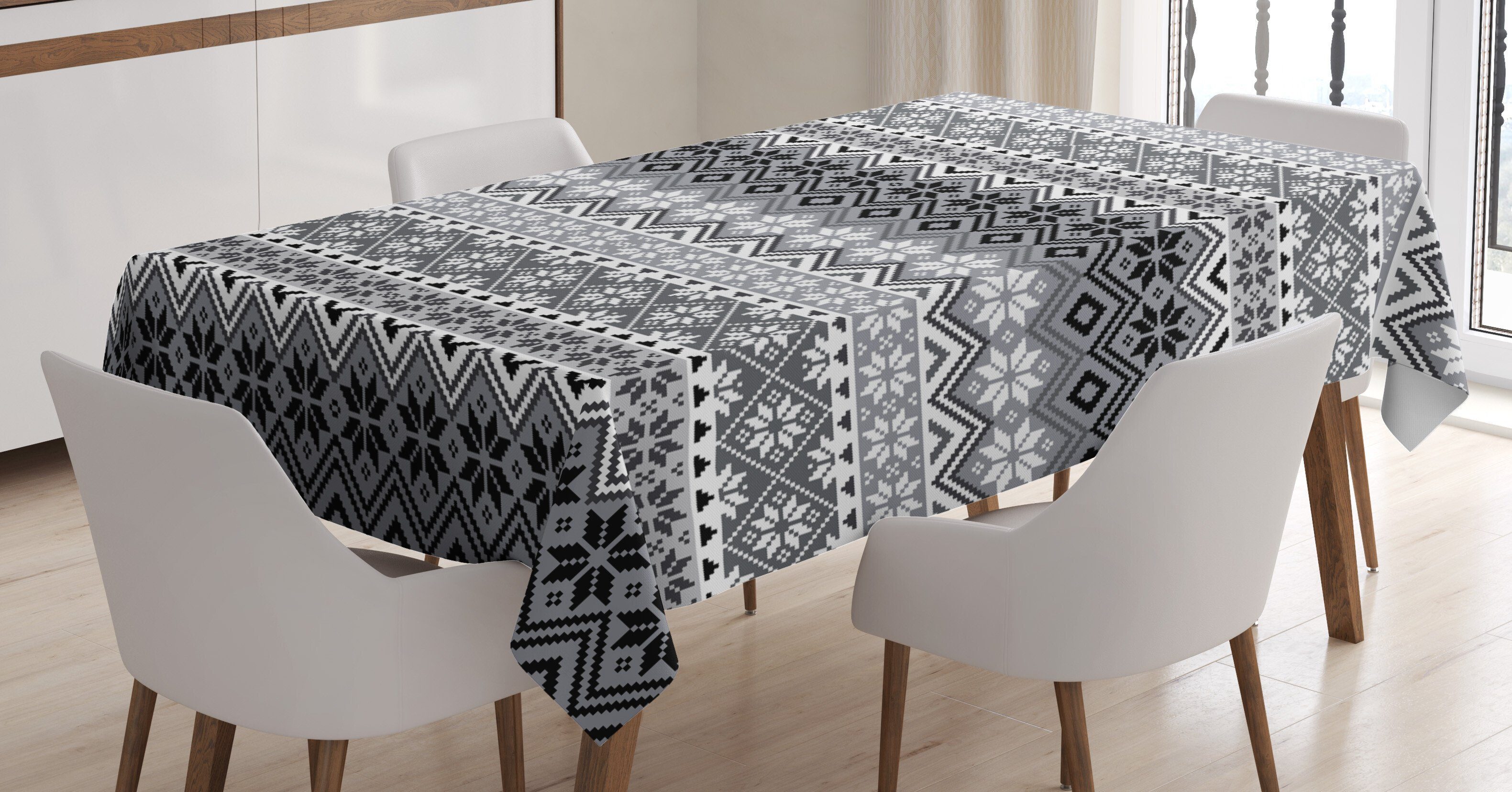 den Waschbar Nordic Schneeflocke-Muster Außen Grau Tischdecke Für Farbfest Bereich Klare geeignet Farben, Abakuhaus