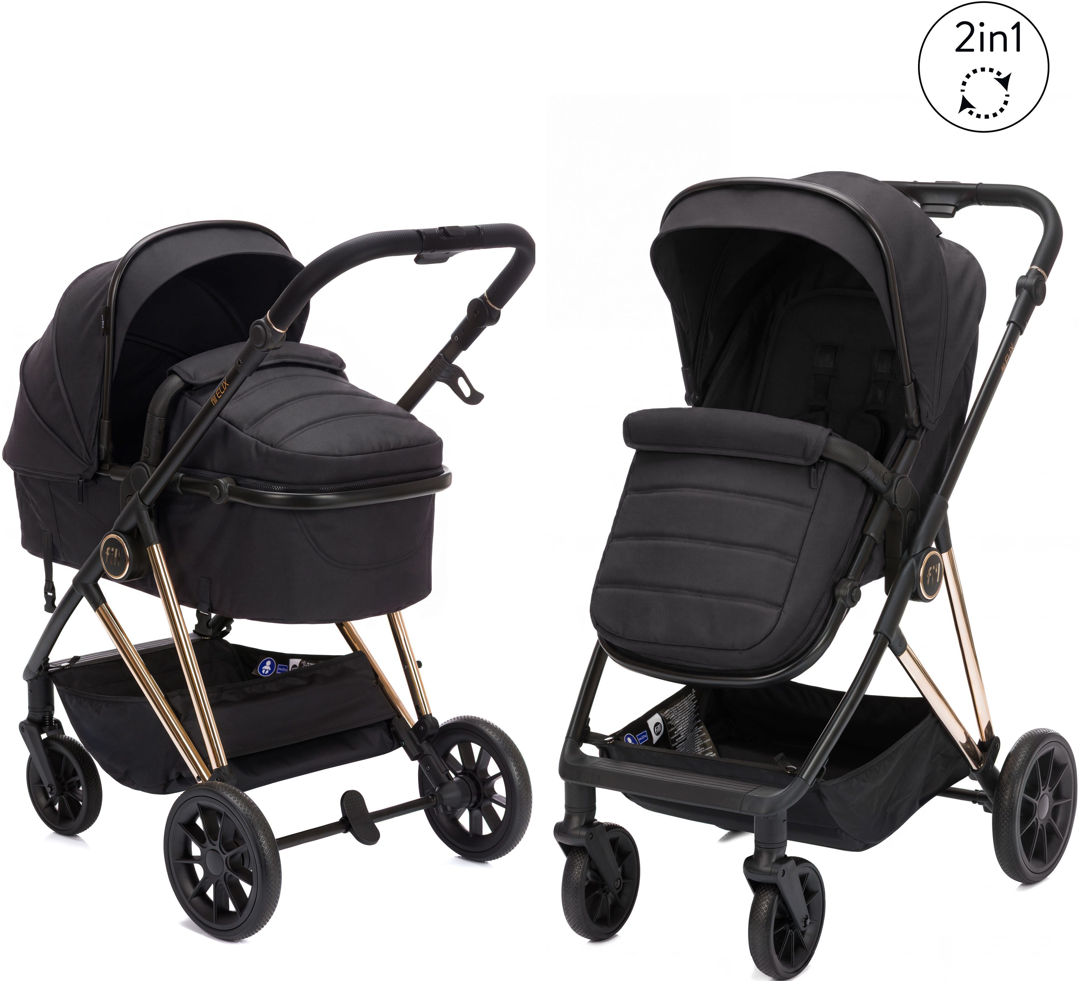 Fillikid Kombi-Kinderwagen Fill Elix, Babywanne einfach zum Sportsitz umbaubar