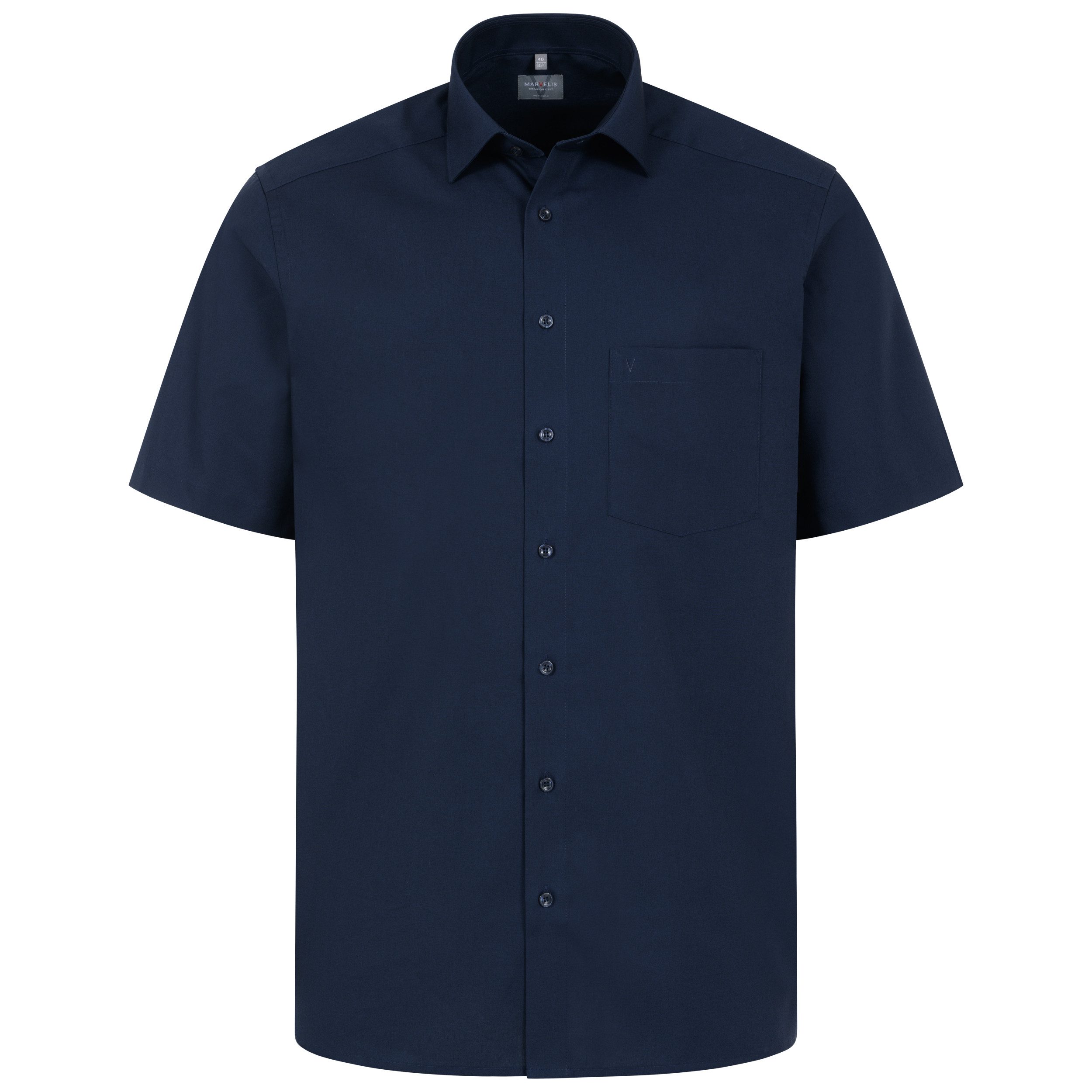 MARVELIS Businesshemd Kurzarm Comfort Fit, Chambray, New Kent Kragen Regular Halbarm 12cm, 100% Baumwolle, Bügelfrei, Knitterfrei